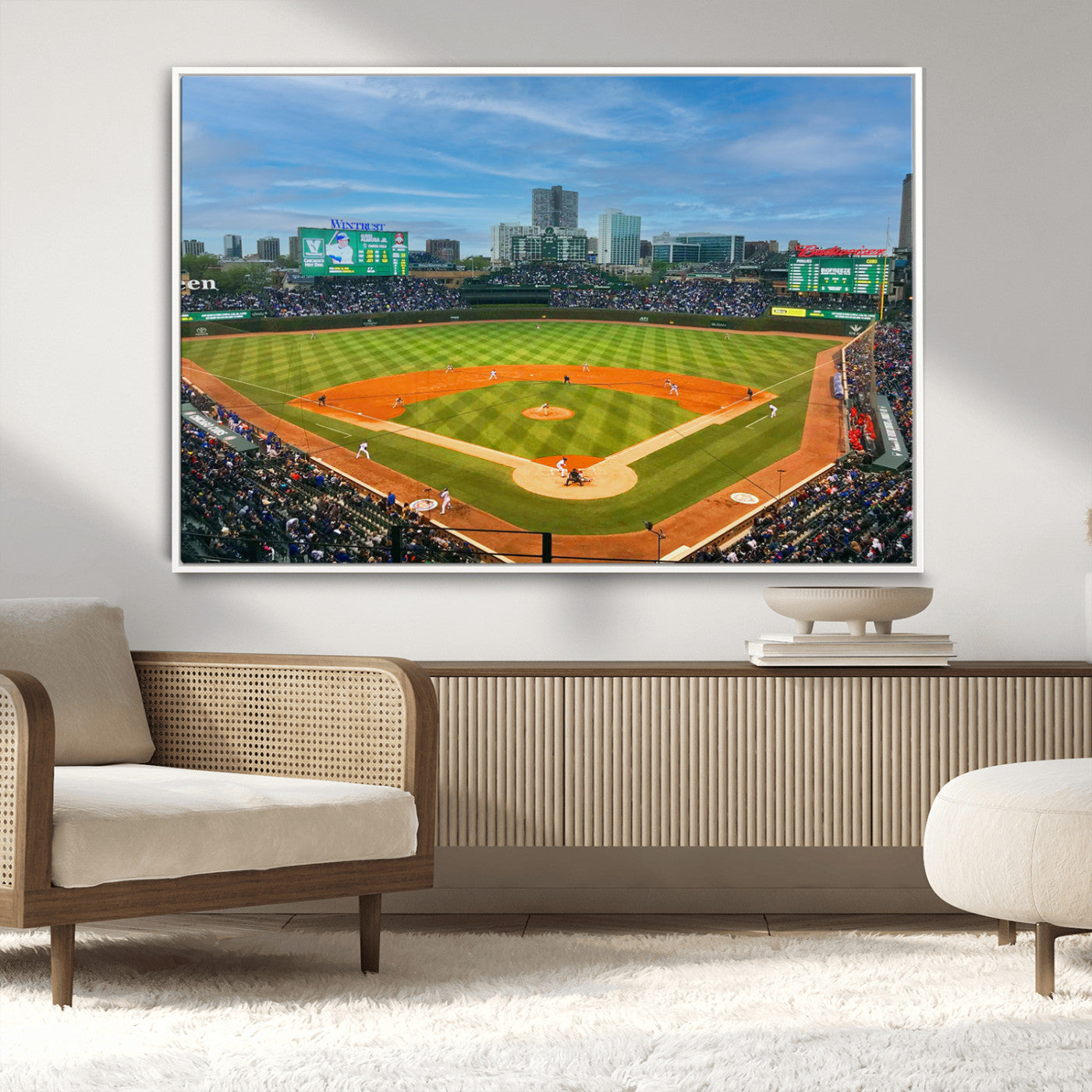 MGV-FC-36X24 - Wrigley Field Chicago Cubs Panoramic Multi Piece Canvas Wall Art - Iconic Baseball Stadium Print for