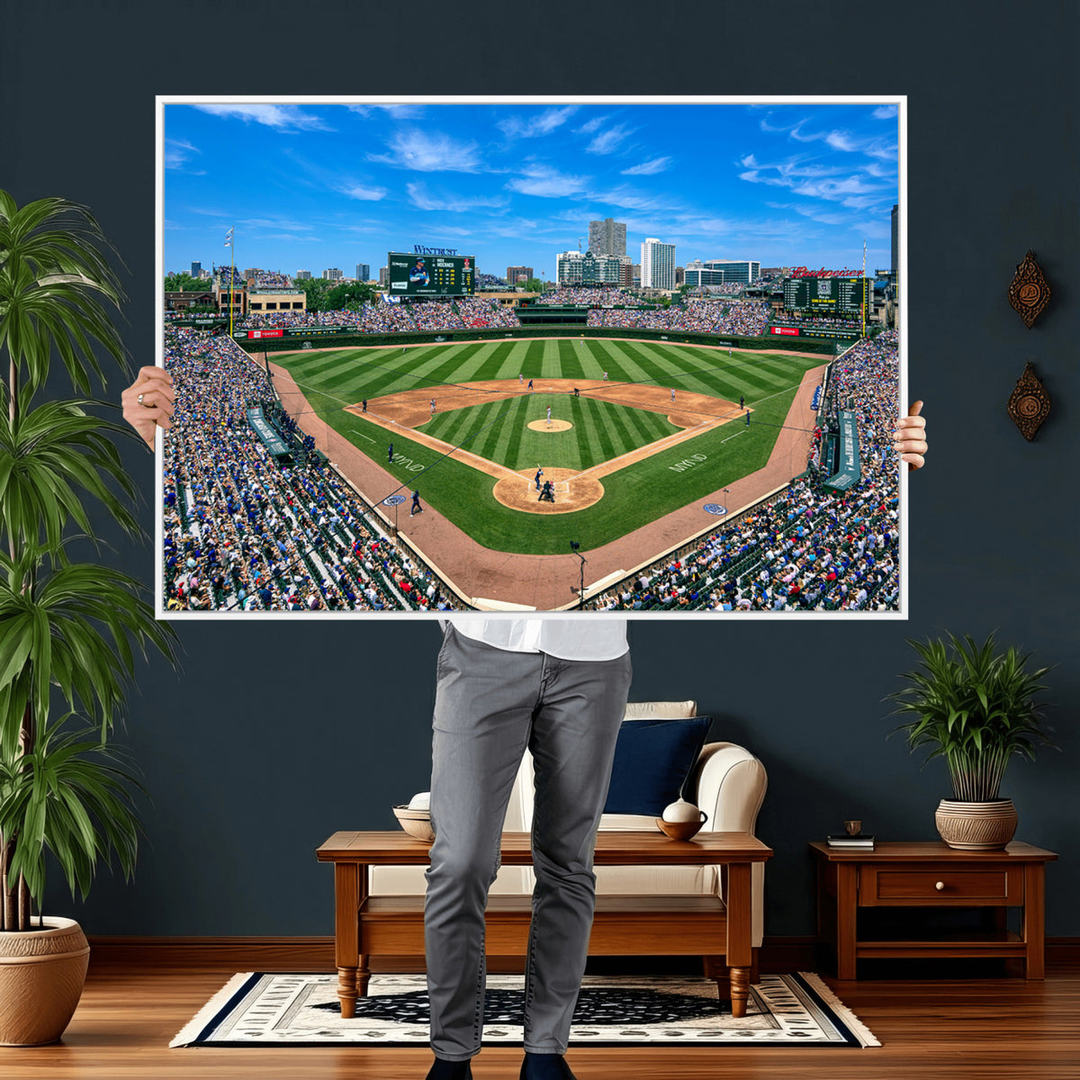 26064-MGV-CV-36X24 - Framed Wrigley Field Chicago Cubs Canvas Print – Panoramic Multi-Piece Iconic Baseball Stadium Wall Art for Home, Office