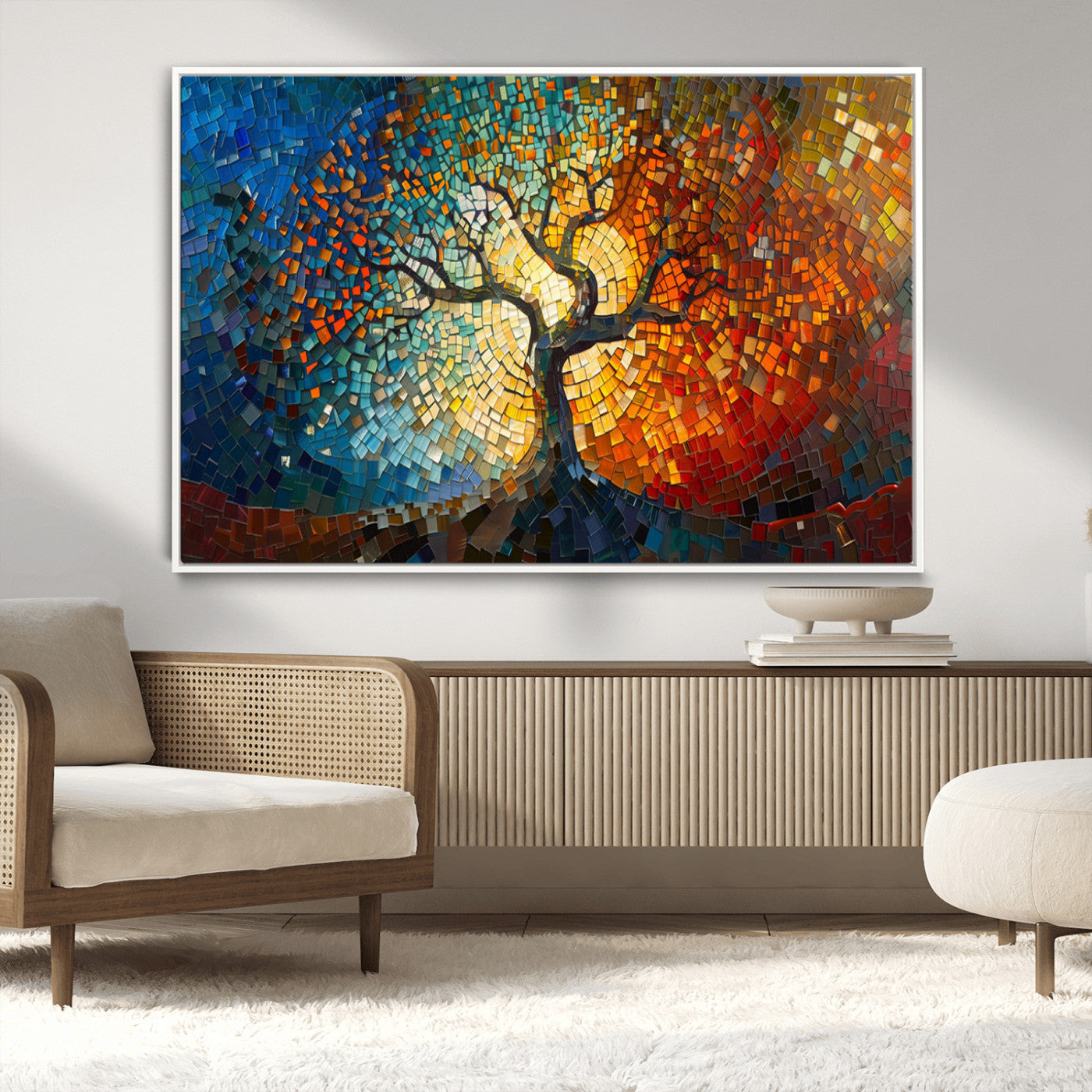 MGV-FC-36X24 - Mosaic Tree Canvas Wall Art Canvas Print – Vibrant Stained Glass-Inspired Tree of Life - Ready to