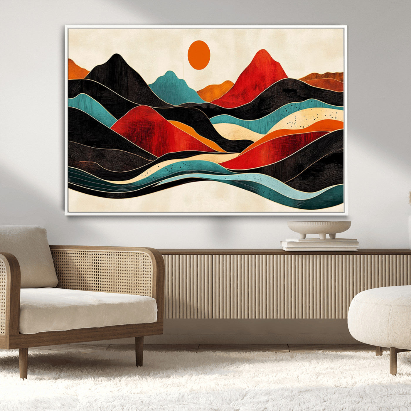 MGV-FC-36X24 - Western Wall Decor - Large Triptych Mountain Canvas - Boho Woodland Wall Art Print - Framed