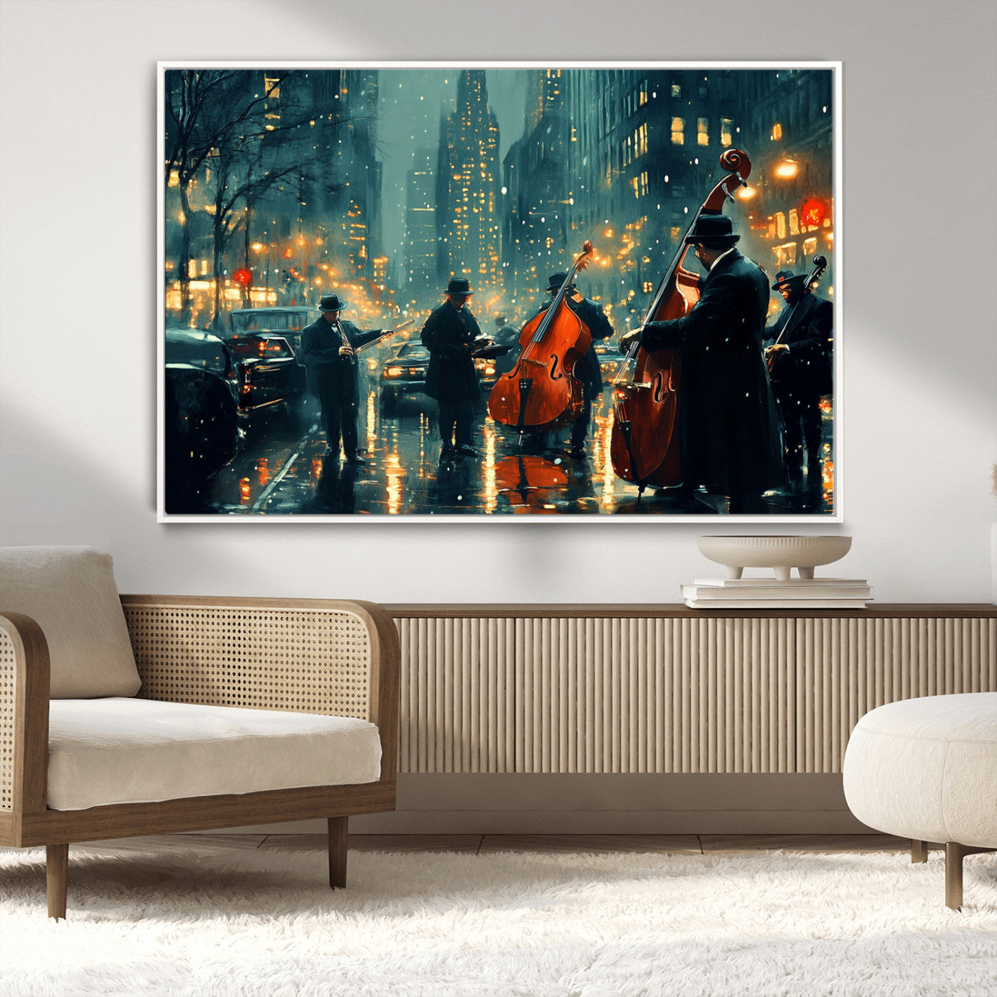 MGV-FC-36X24 - African American Jazz Art Print - Framed Abstract Music Canvas - Colorful Instrument Poster for