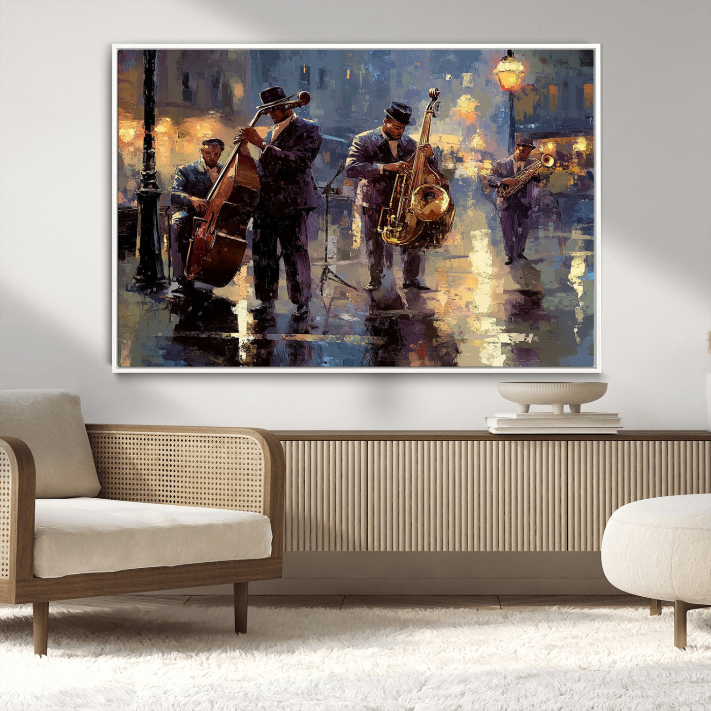 MGV-FC-36X24 - Afro Abstract Jazz Music Canvas Print - African American Wall Art - Colorful Framed Afro Abstract