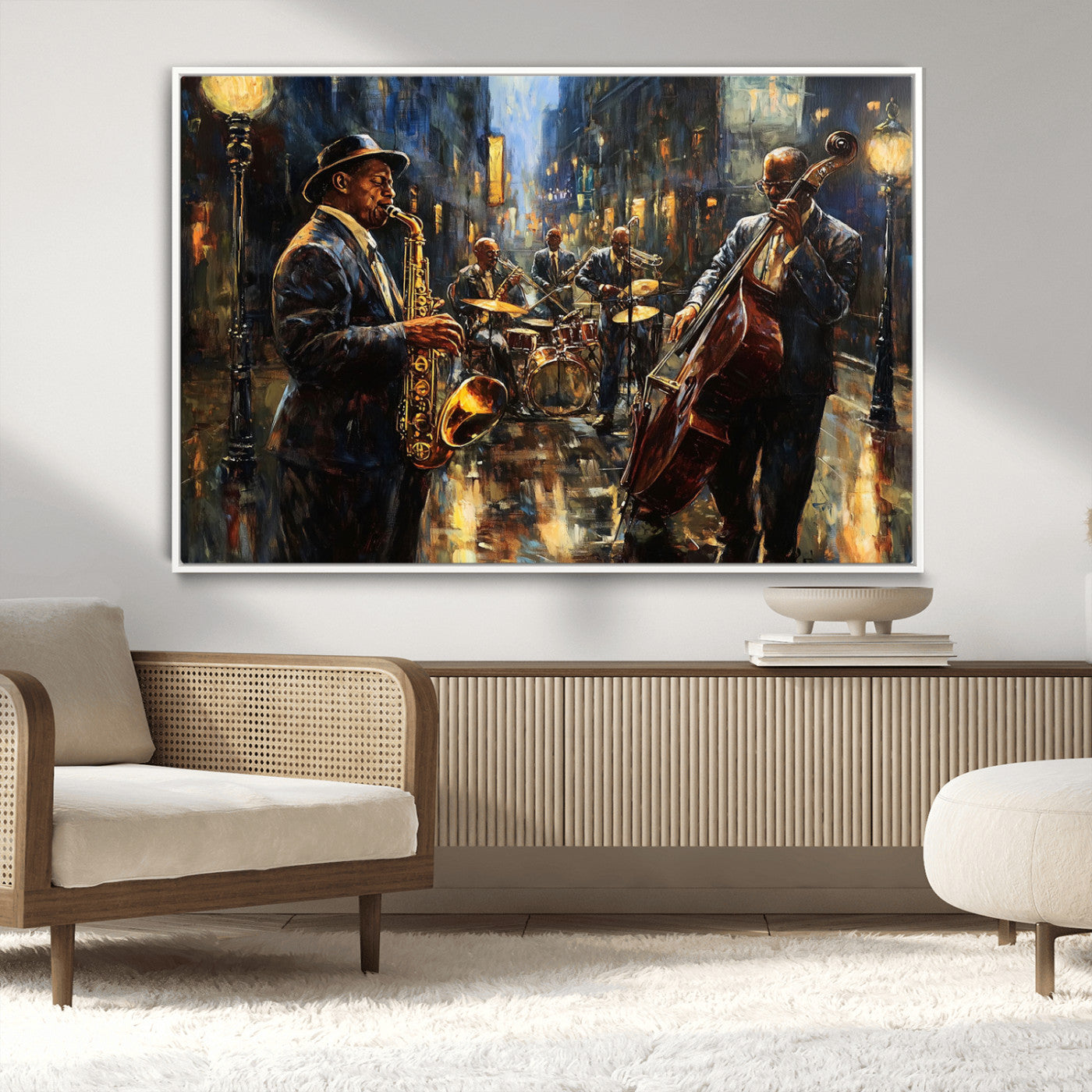 MGV-FC-36X24 - Jazz Canvas Wall Art Print - Abstract African American Music Art - Framed Posters for Living Room or