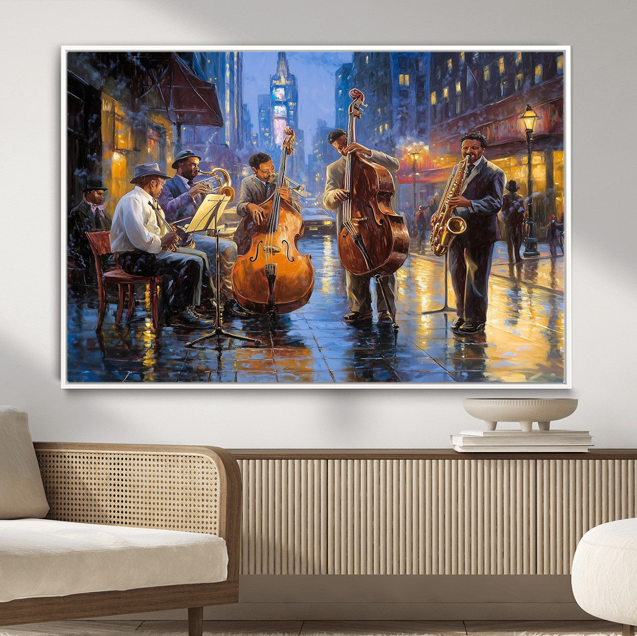 58694-MGV-FC-36X24 - Colorful Jazz Wall Art - African American Music Canvas Print - Framed Abstract Music Poster for Home