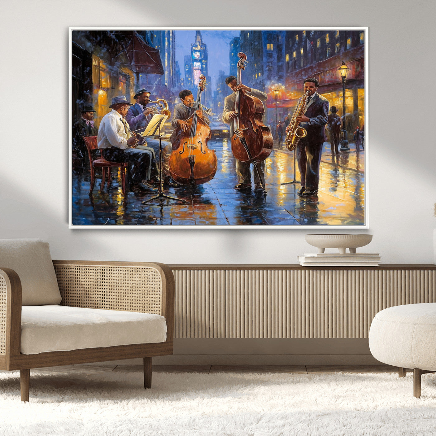 MGV-FC-36X24 - Colorful Jazz Wall Art - African American Music Canvas Print - Framed Abstract Music Poster for Home