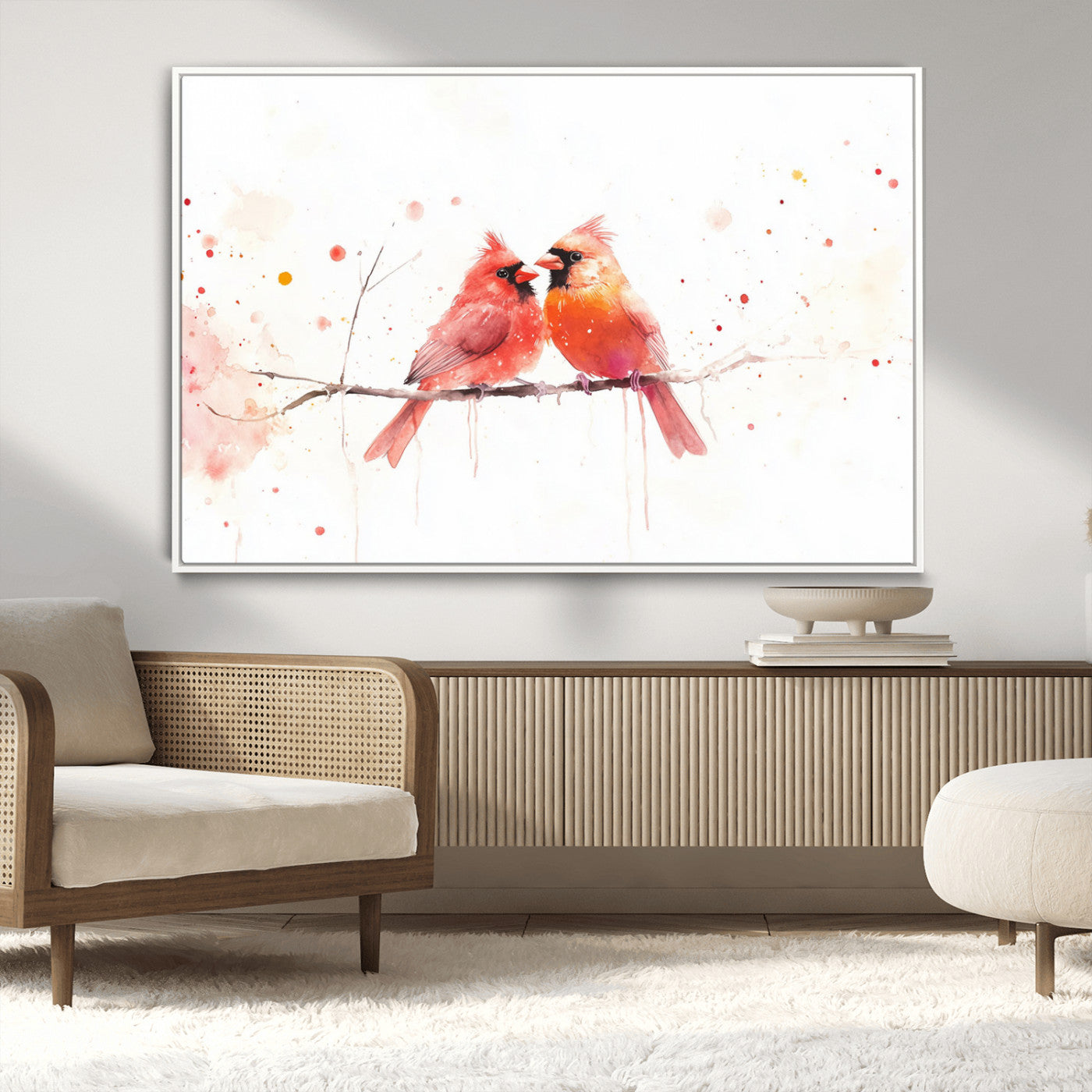 MGV-FC-36X24 - Cardinal Bird Canvas Wall Art - Male and Female Cardinal Print - Nature-Inspired Bird Wall Decor for
