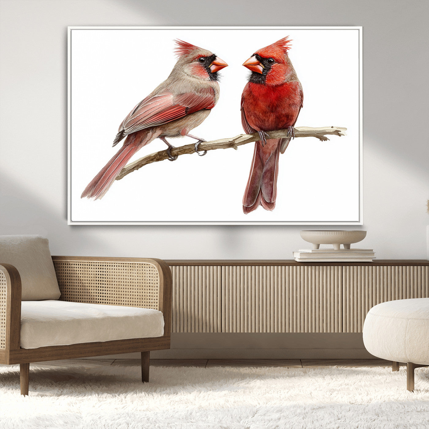 MGV-FC-36X24 - Cardinal Bird Canvas Wall Art - Male and Female Cardinal Print - Abstract Bird Wall Decor for Home -