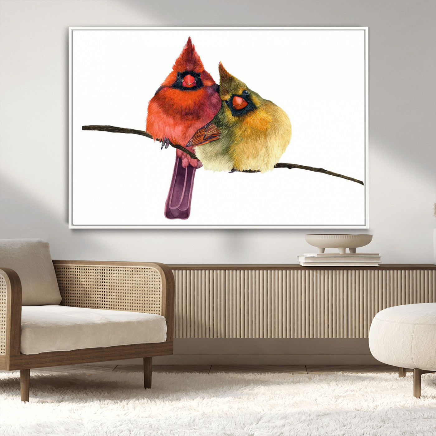 MGV-FC-36X24 - Cardinal Bird Canvas Wall Art - Male and Female Cardinal Print - Nature-Inspired Bird Wall Decor for