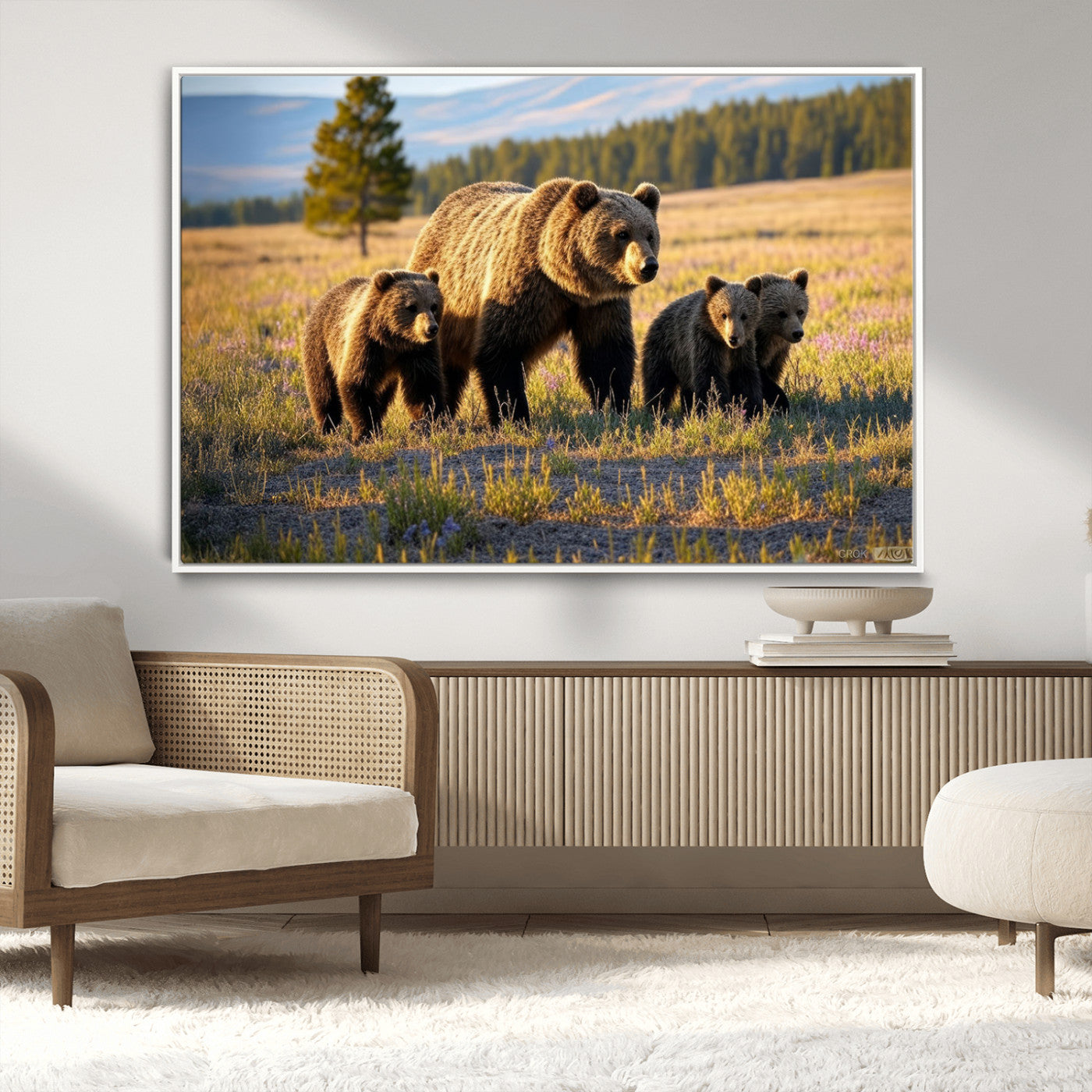 MGV-FC-36X24 - Grizzly 399 in Wild Flowers Wall Art Canvas Print, Grizzly Bears Wall Art, Queen of Grand Teton