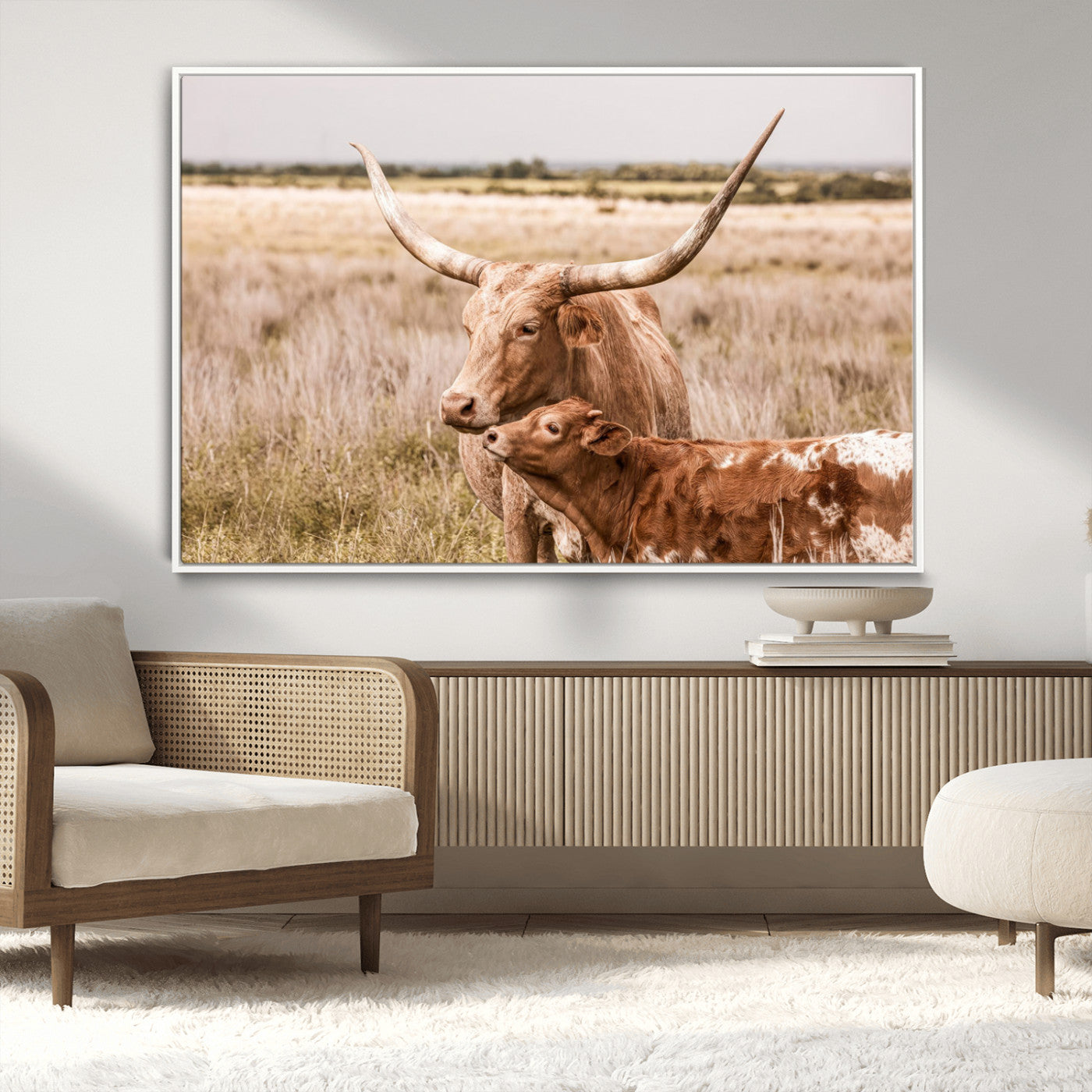 MGV-FC-36X24 - Texas Longhorn Cow Wall Art Canvas Print for Farmhouse Wall Art, Texas Decor, Western Wall Art Print