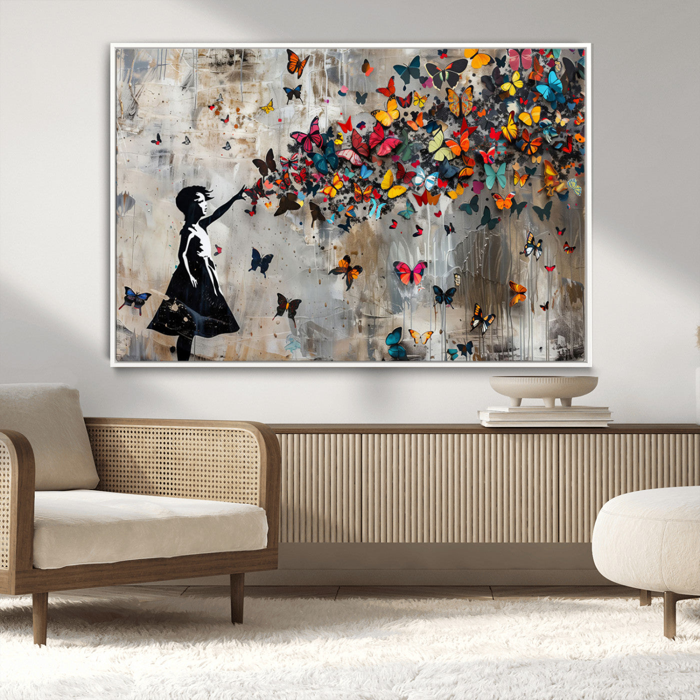 MGV-FC-36X24 - Banksy Butterfly Girl Wall Art | 3-Piece Butterfly Girl Canvas
