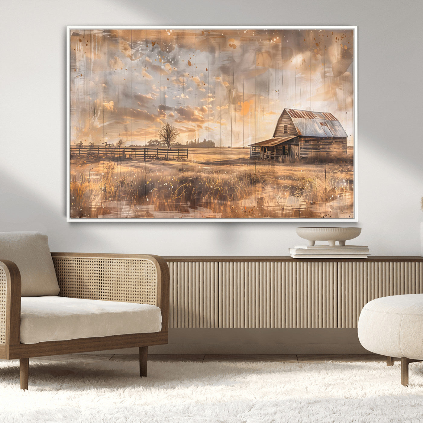 MGV-FC-36X24 - Rustic Farmhouse Wall Art Canvas Print | Barn and Field Canvas Print | Vintage Country Landscape