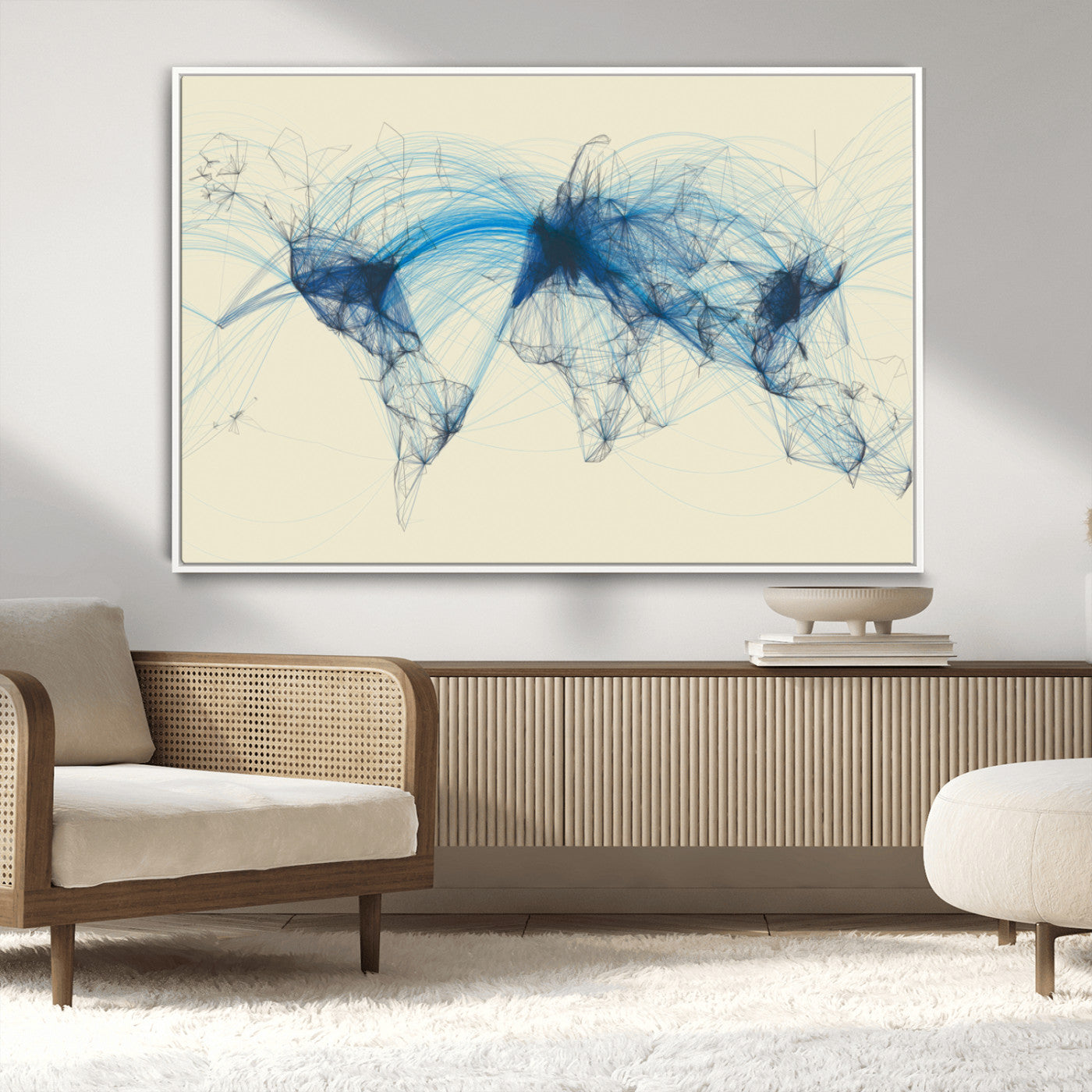 MGV-FC-36X24 - Flight Routes Map art Air Traffic Avi World Map with Blue Connections Canvas Wall Art – Modern