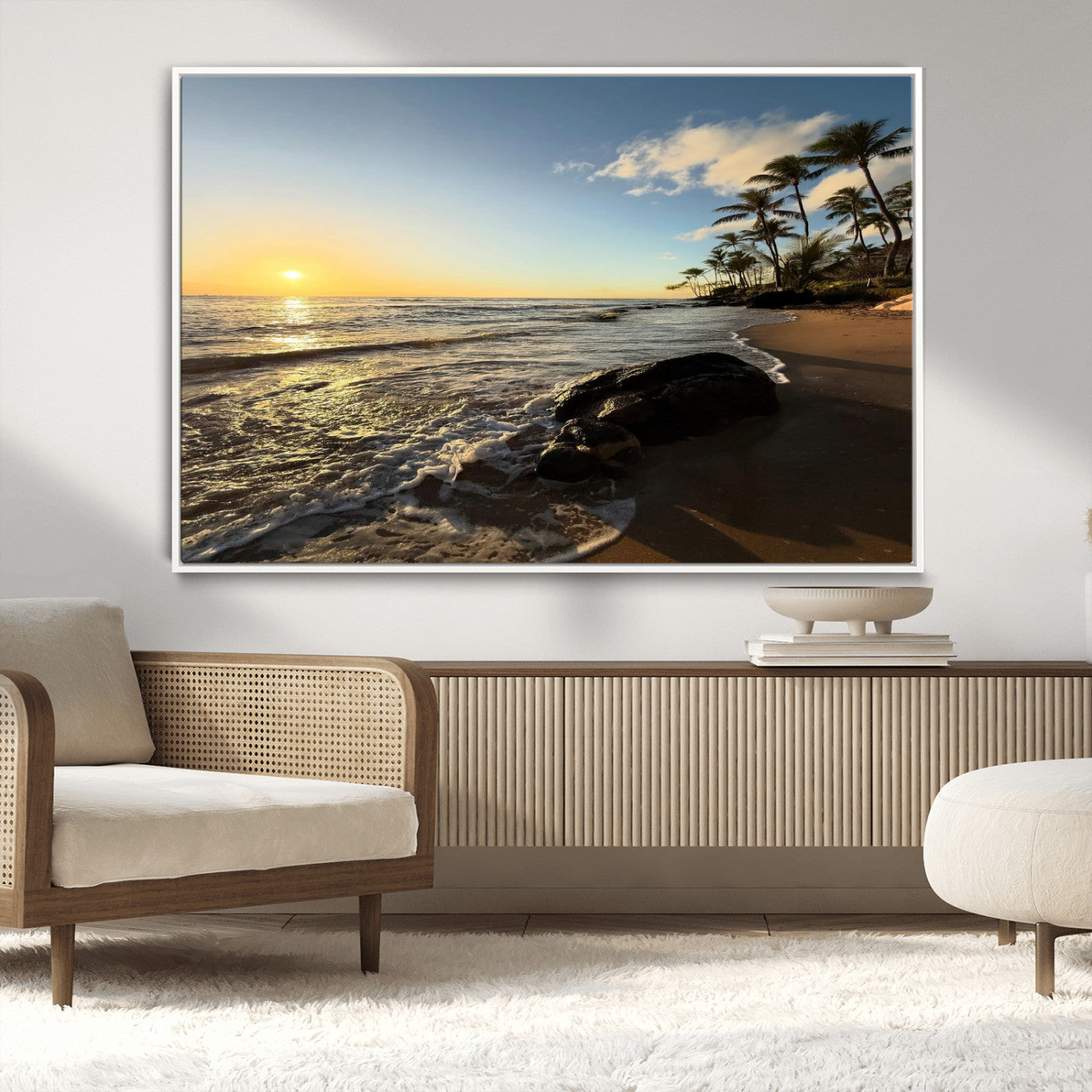 MGV-FC-36X24 - Tropical Beach Wall Art - Stunning Ocean Sunset Canvas Print with Palm Tree Design for Relaxing and