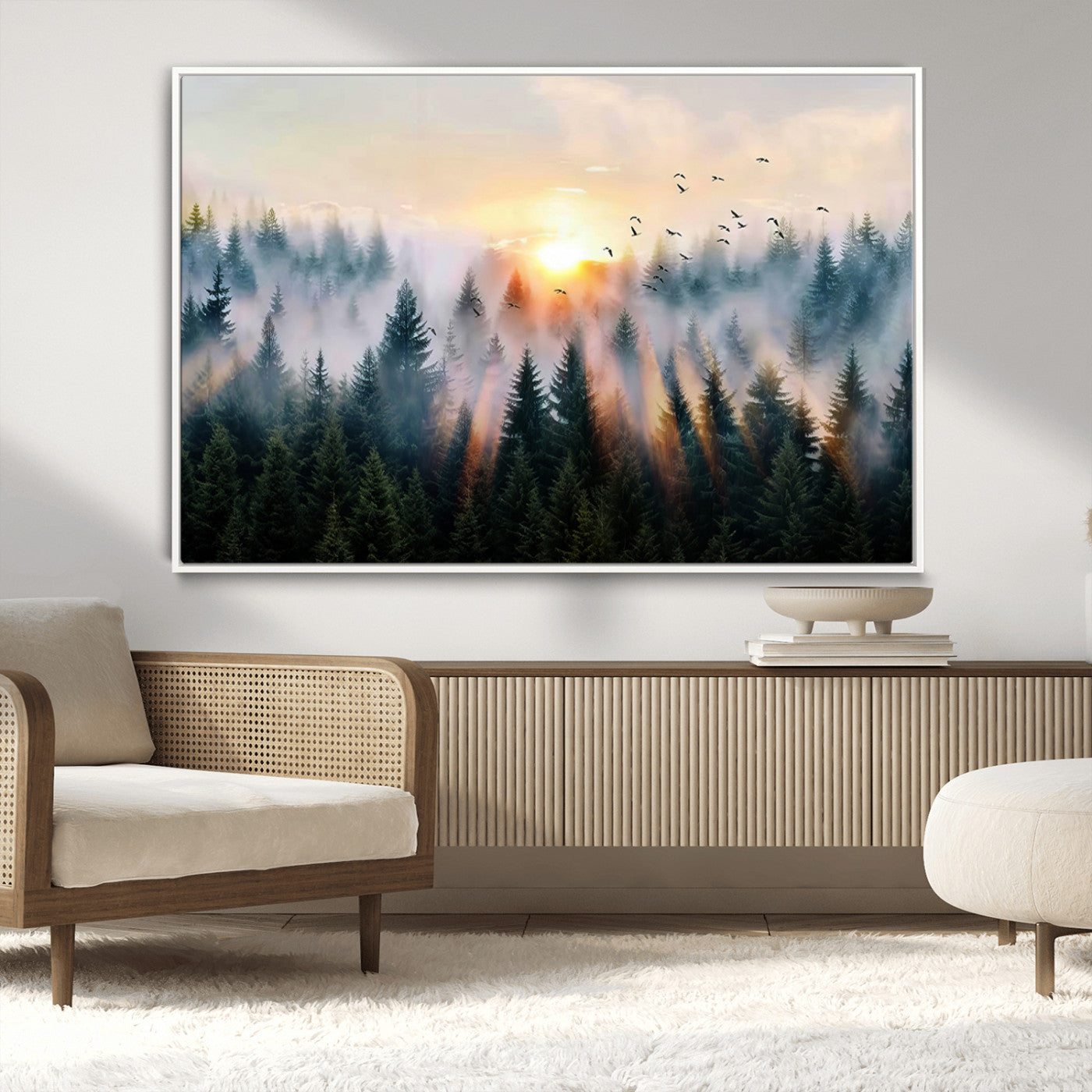 MGV-FC-36X24 - Abstract Forest Wall Art - Serene Nature Canvas Print with Misty Forest Design for Modern Home or