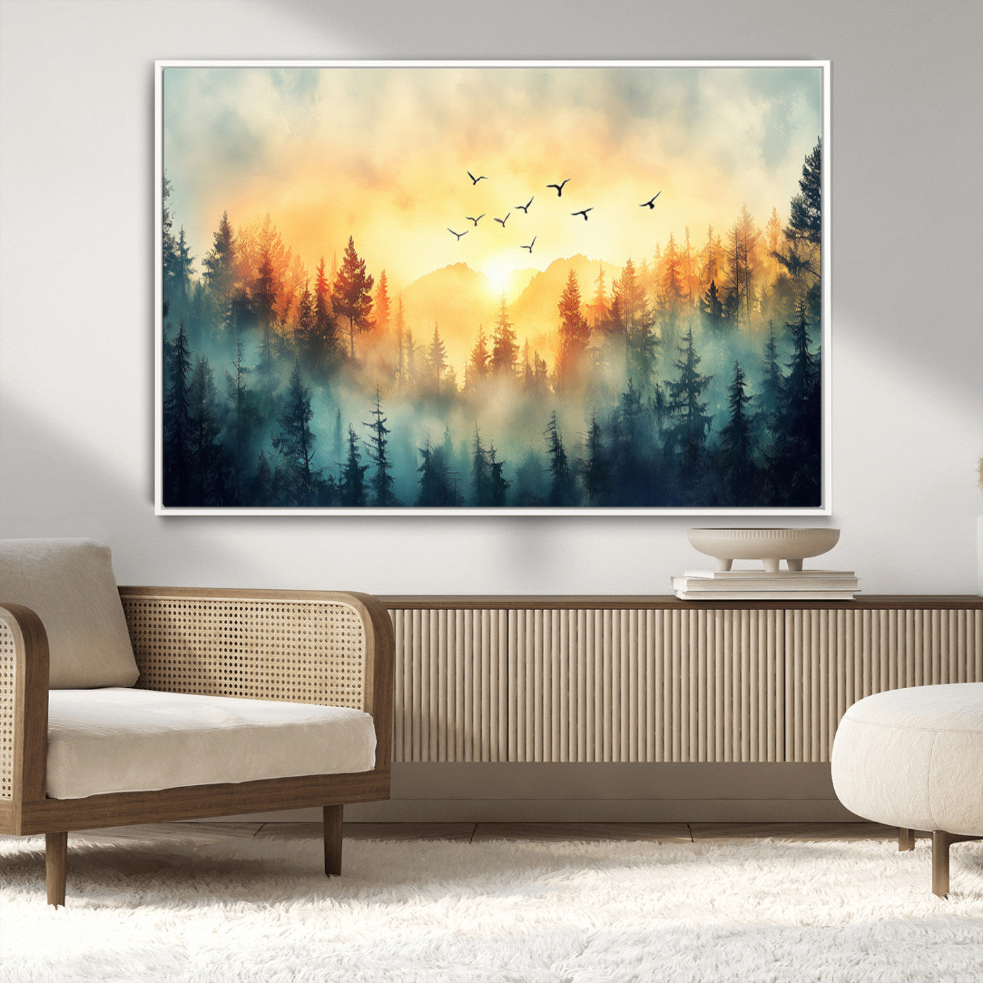 MGV-FC-36X24 - Abstract Forest Wall Art Print- Serene Nature Canvas Print with Misty Forest Design for Modern Home