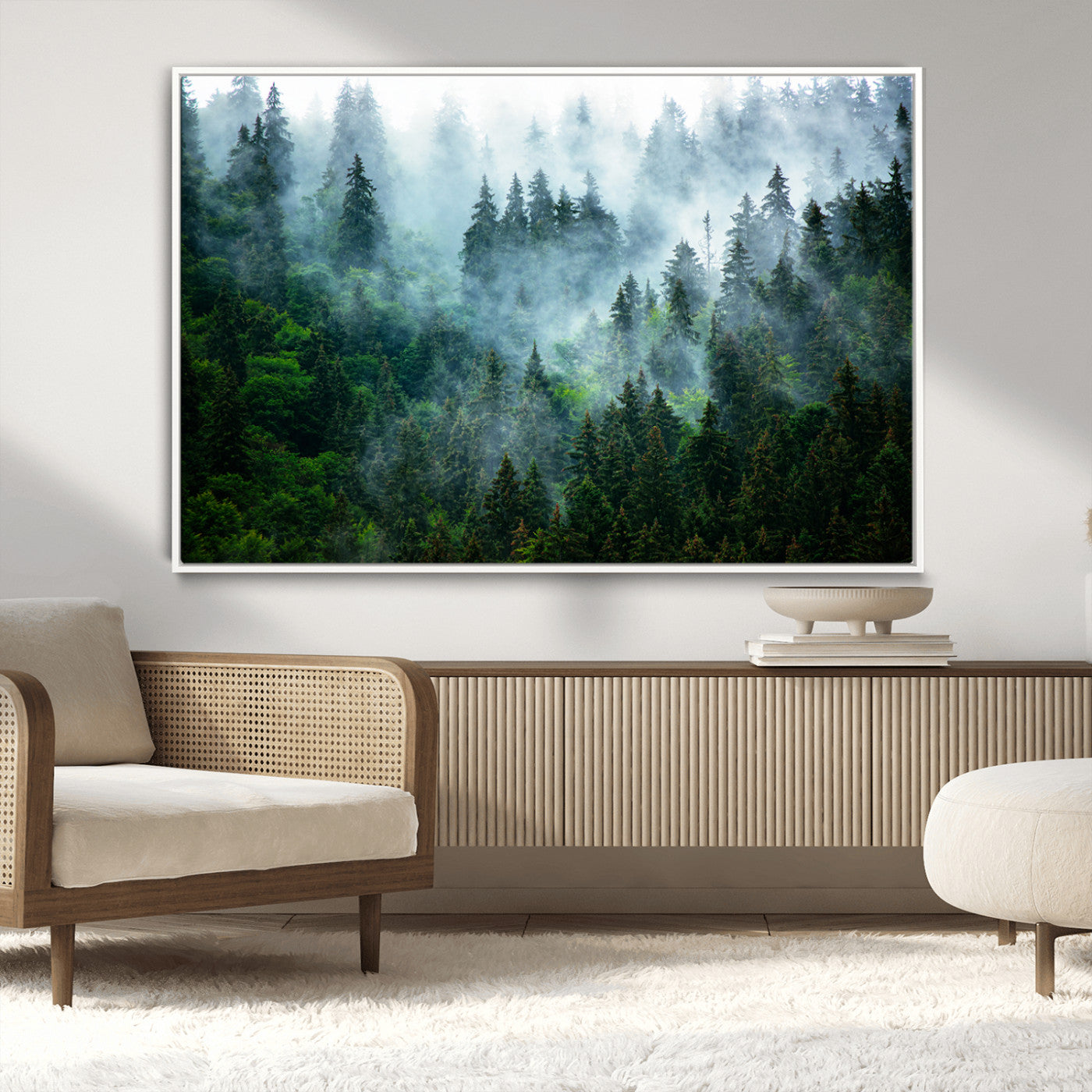 MGV-FC-36X24 - Misty Forest Art Wall Art Canvas Print, Framed Foggy Mountain Art Art Picture Print, Scenic Wall