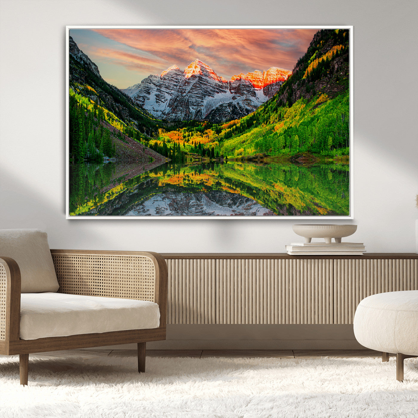MGV-FC-36X24 - Maroon Bells Lake Wall Art Canvas Print – Majestic Colorado Mountain Landscape, Autumn Reflection,