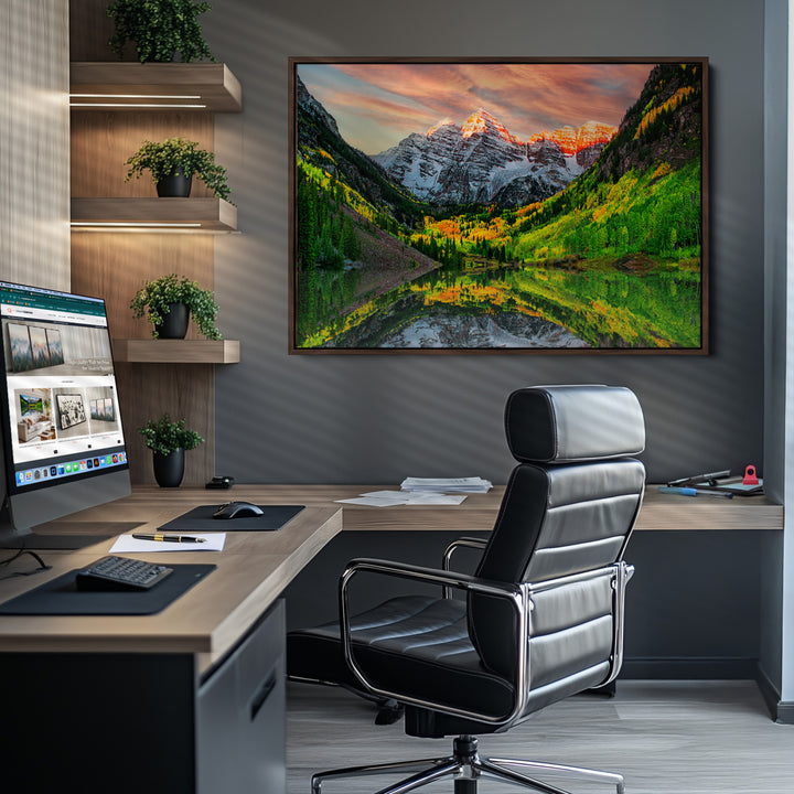 Maroon Bells Lake Wall Art Canvas Print – Majestic Colorado Mountain Landscape, Autumn Reflection, Multi-Panel Framed Artwork for Home,