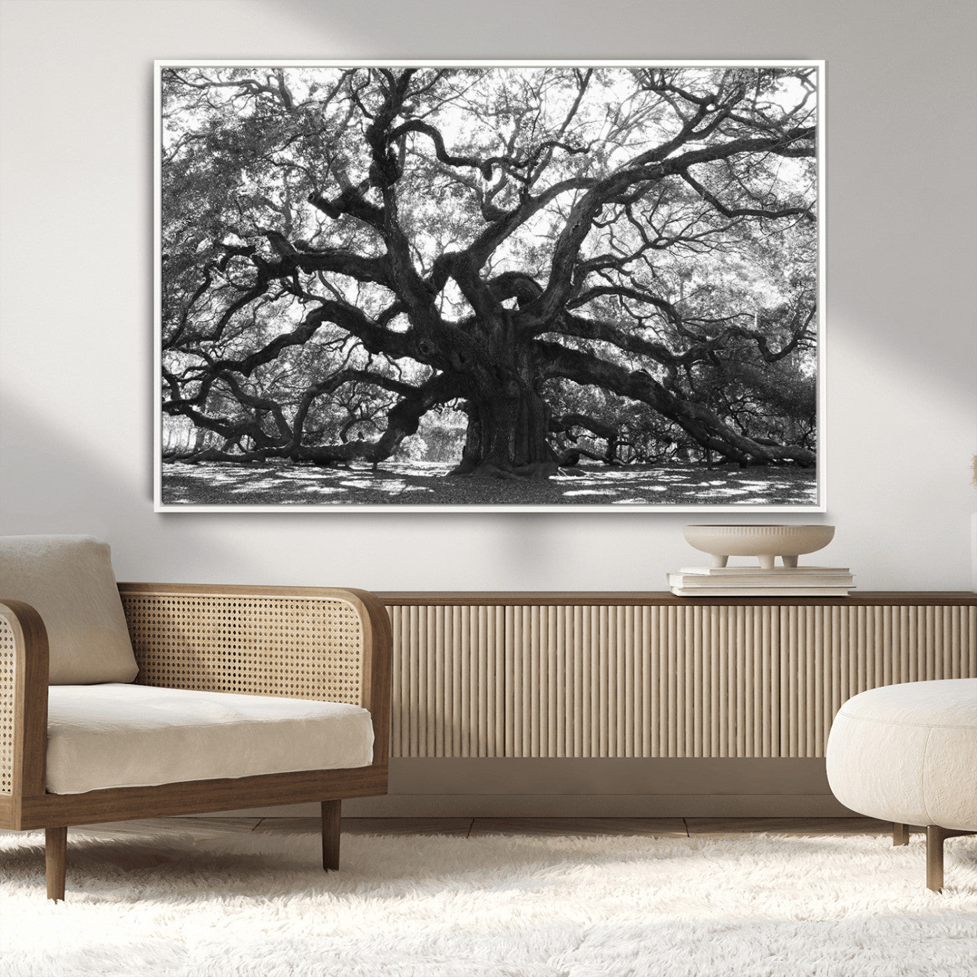 MGV-FC-36X24 - Ancient Oak Wall Art Canvas Print, Framed Twisted Branches Art Picture Print, Gnarled Tree Perfect Moody Nature Decor Artwork