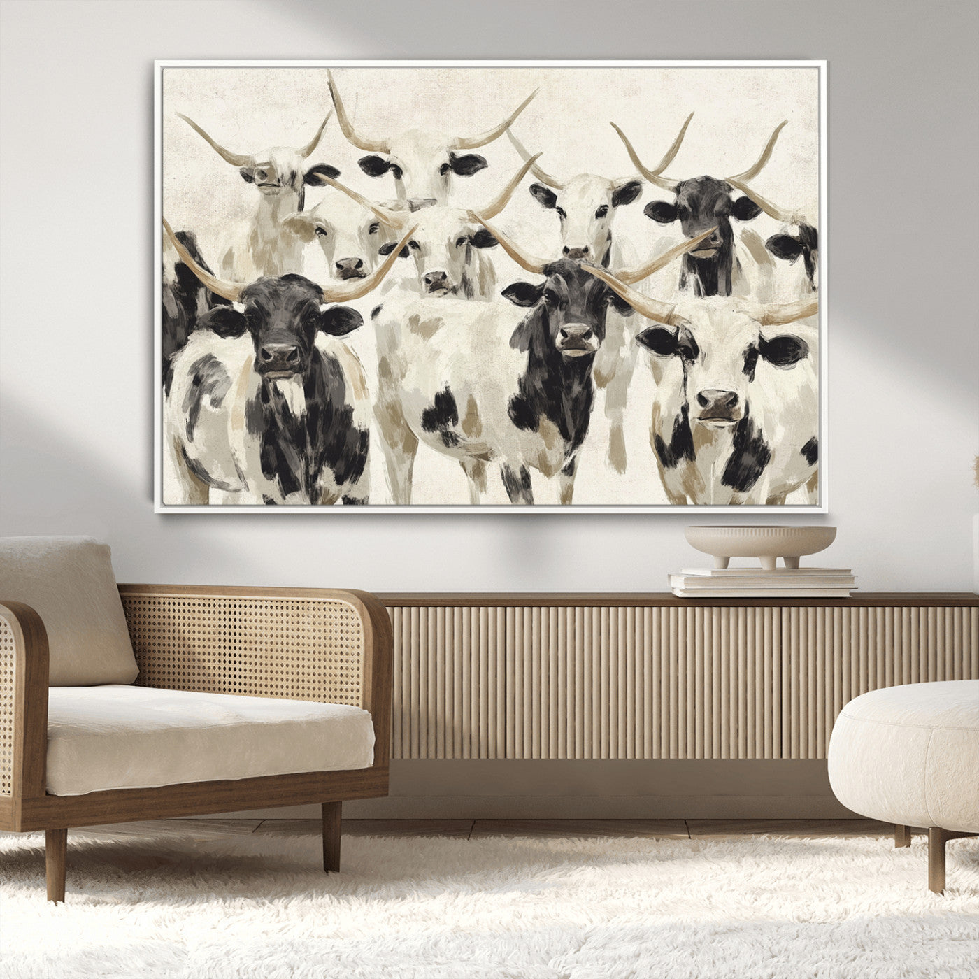 MGV-FC-36X24 - Longhorn Texas Cow Drawing Abstract Wall Art Canvas Print for Farmhouse Decor, Texas Bull Printing