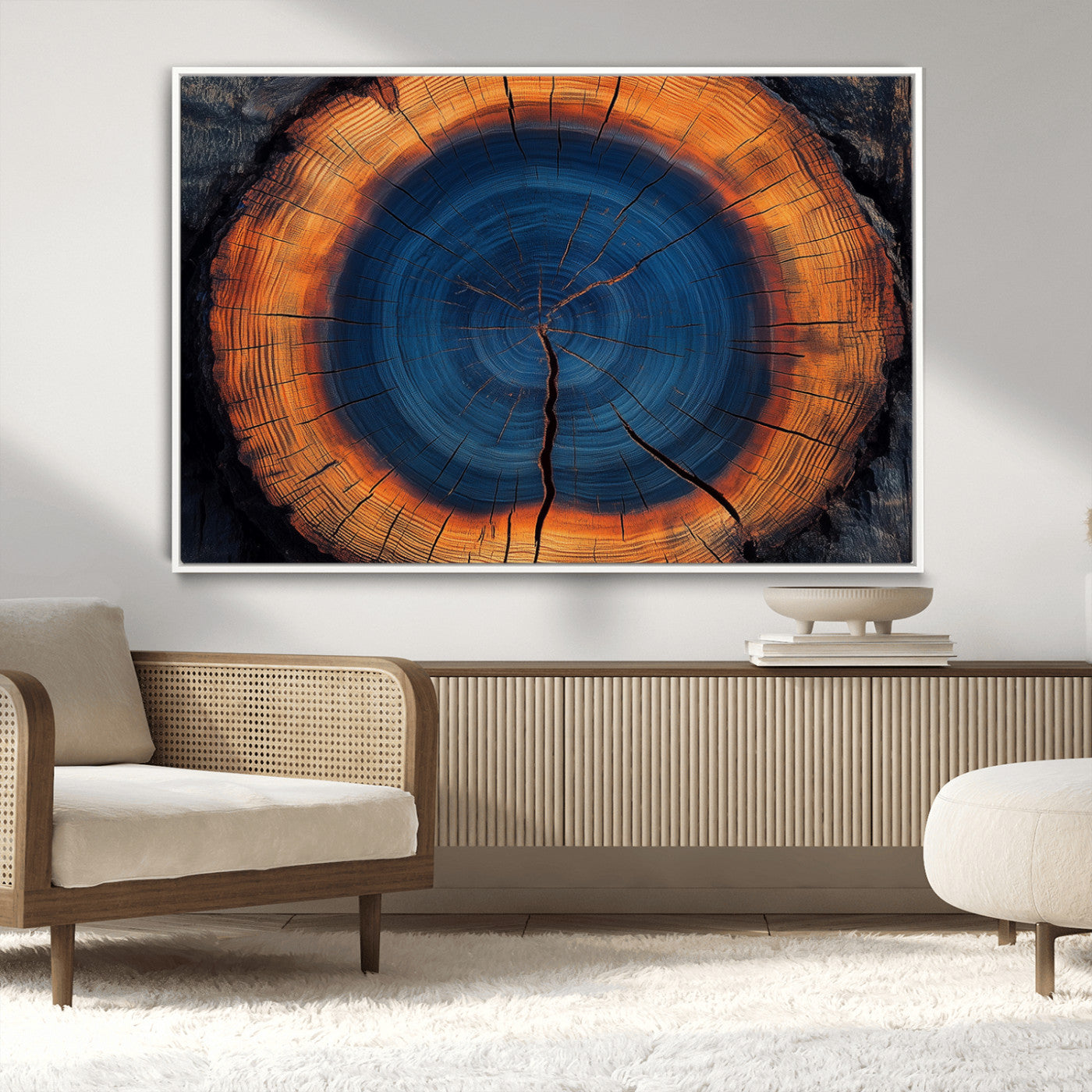 MGV-FC-36X24 - Abstract Tree Ring Wall Art Print, Natural Rustic Wood Texture Canvas Print, Framed Tree Ring Printing, Wood Tree Stump Artwork Canvas Print