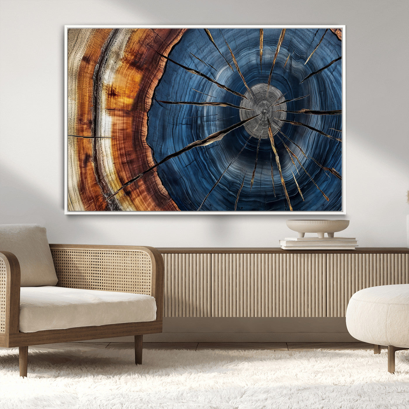 MGV-FC-36X24 - Framed Abstract Tree Ring Wall Art Print, Natural Rustic Wood Texture Canvas Print, Wood Tree Stump
