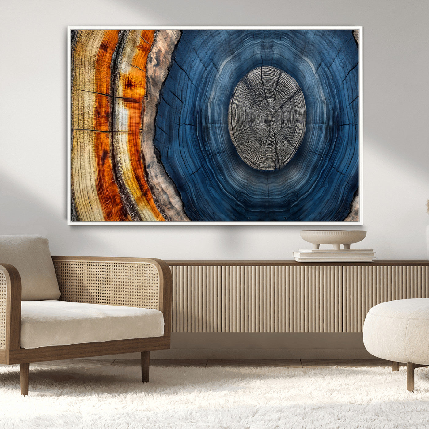 84489410-MGV-CV-36X24-Abstract Framed Tree Rings Wall Decor, Wood Grain Rings Artwork Print, Nature Woodland Modern Wall Decor for Barn Wall, Farmhouse Decor
