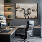 Texas Longhorn Wall Art Canvas Print, Framed Speckled Cow Art Picture Print, Horned Cattle Perfect Rustic Western Decor Artwork