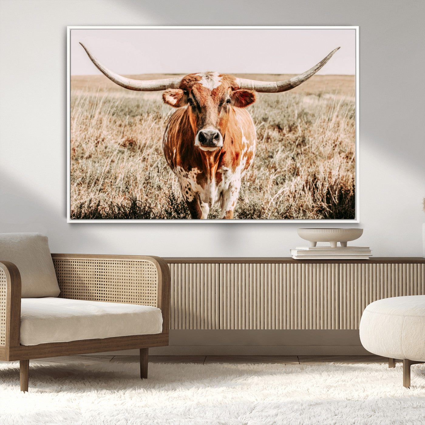 MGV-FC-36X24 - Wall Art Canvas Print Majestic Longhorn Graceful Strength in Every Curve Bold Spirit of the Wild
