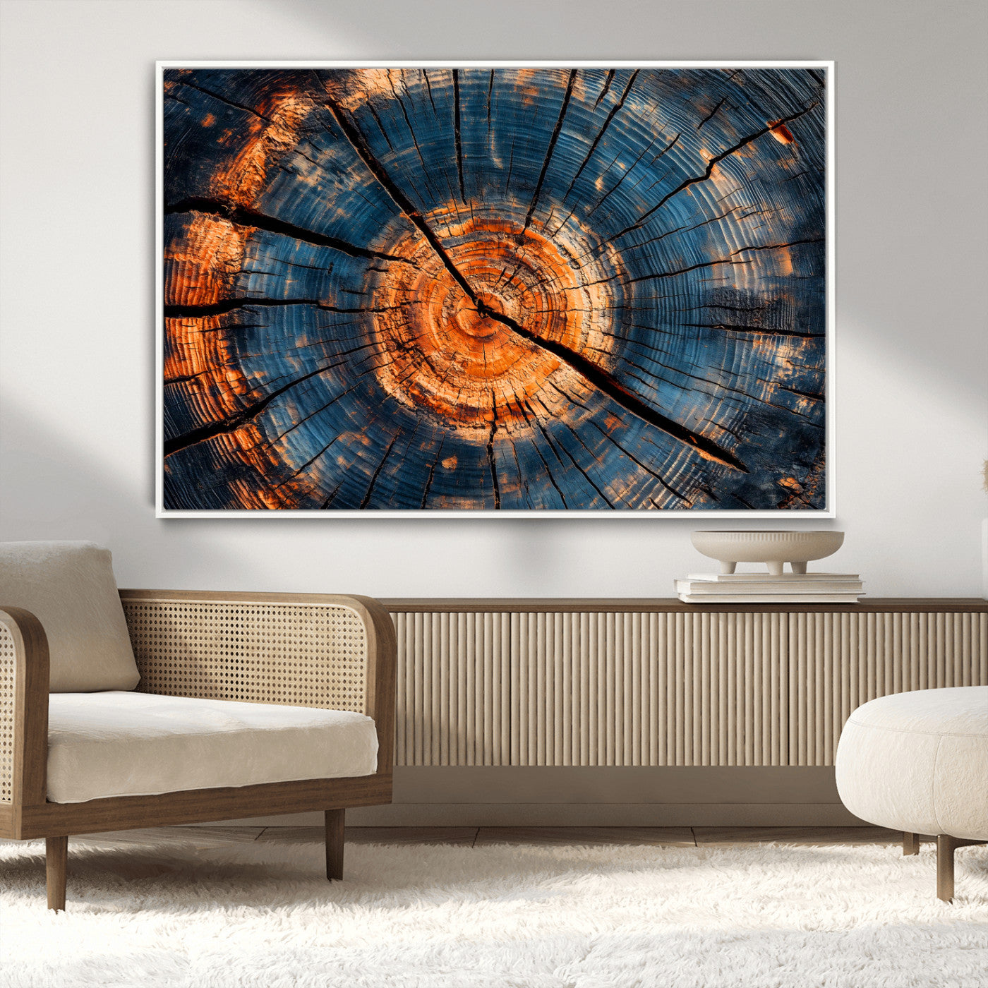 MGV-FC-36X24 - Burnt Wood Wall Art Canvas Print, Framed Aged Timber Art Picture Print, Rustic Tree Slice Perfect Rustic Decor Artwork