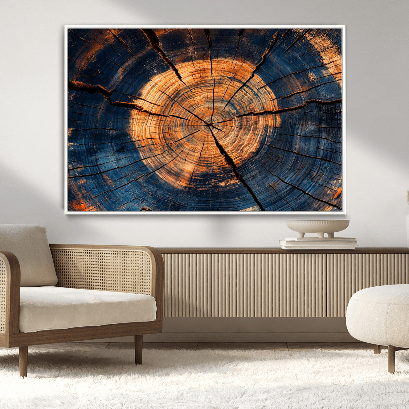 MGV-FC-36X24 - Burnt Wood Wall Art Canvas Print, Framed Aged Timber Art Picture Print, Rustic Tree Slice Perfect Rustic Decor Artwork