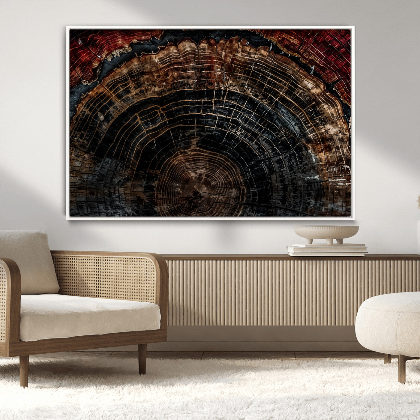 MGV-FC-36X24 - Dark Wood Ring Wall Art Canvas Print, Framed Abstract Wood Tree Art Picture Print, Rustic Tree Slice Perfect Rustic Decor Artwork