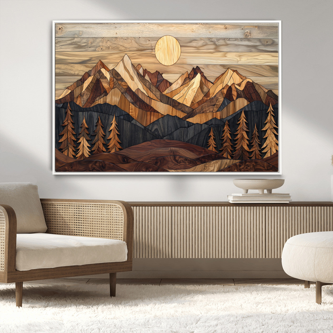 MGV-FC-36X24 - Wood Mountain Landscape Wall Art Canvas Print, Framed Sunset Hills Art Picture Print, Abstract Nature Perfect Boho Decor Artwork