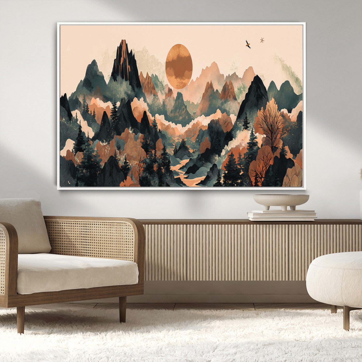 MGV-FC-36X24 - Wood Mountain Landscape Wall Art Canvas Print, Framed Sunset Hills Art Picture Print, Abstract Nature Perfect Boho Decor Artwork