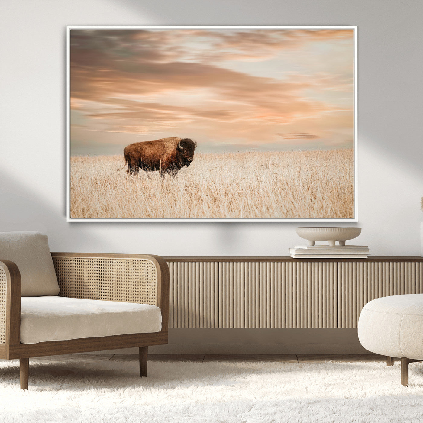 MGV-FC-36X24 - Bison Wall Art Canvas Print, Framed Buffalo Art Picture Print, Western Prairie Perfect Rustic Decor Artwork