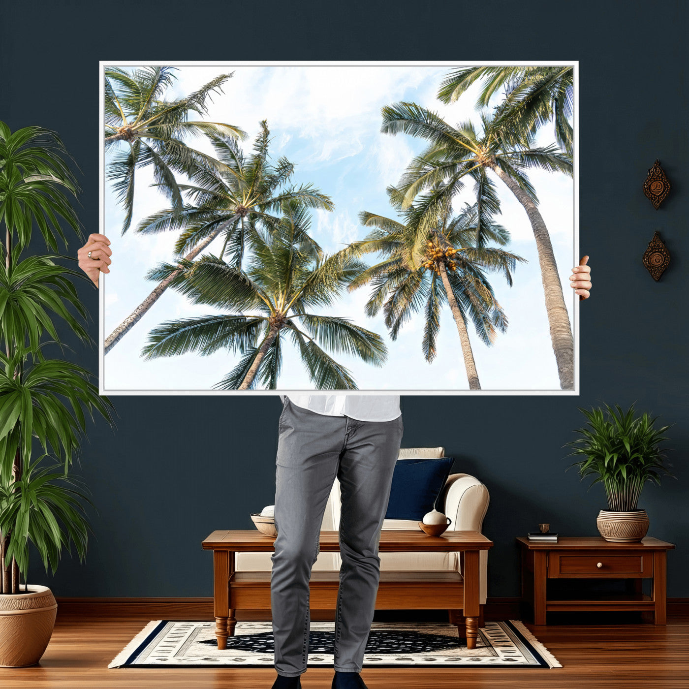 87247012-MGV-CV-36X24 - Tropical Palm Trees Wall Art – Sunlit Leaves & Blue Sky Canvas Print, Island Breeze and Vacation Vibes for Office or Home Decor