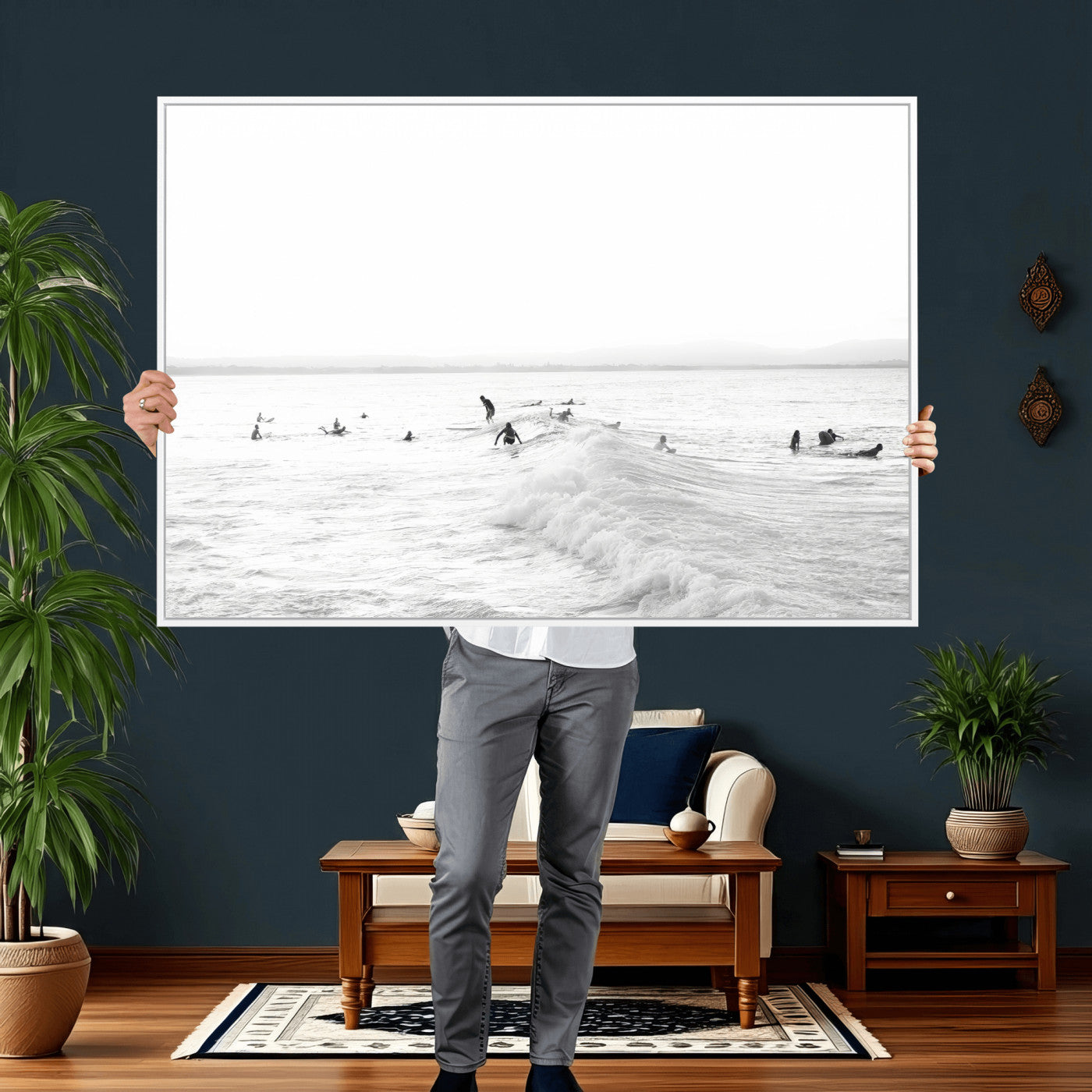 33449548-MGV-CV-36X24 - Surf Crowd Motion Wall Art – Active Surfers & Ocean Waves Canvas Print, Dynamic Water and Coastal Horizon for Living Room or Sea Adventure Decor