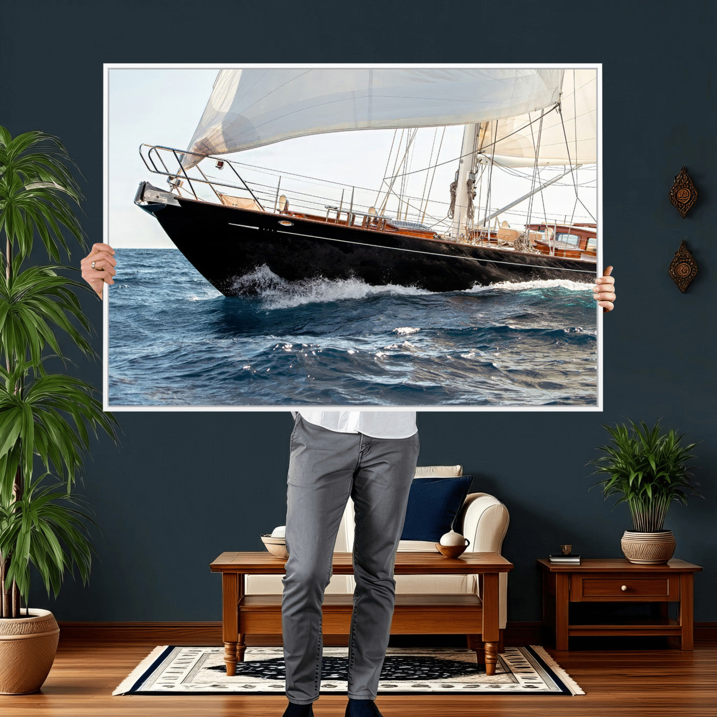 97168626-MGV-CV-36X24 - Boat Yacht Wall Art – Ocean Waves & Sailing Adventure Canvas Print, Nautical Elegance & Marine Journey for Living Room or Luxury Decor