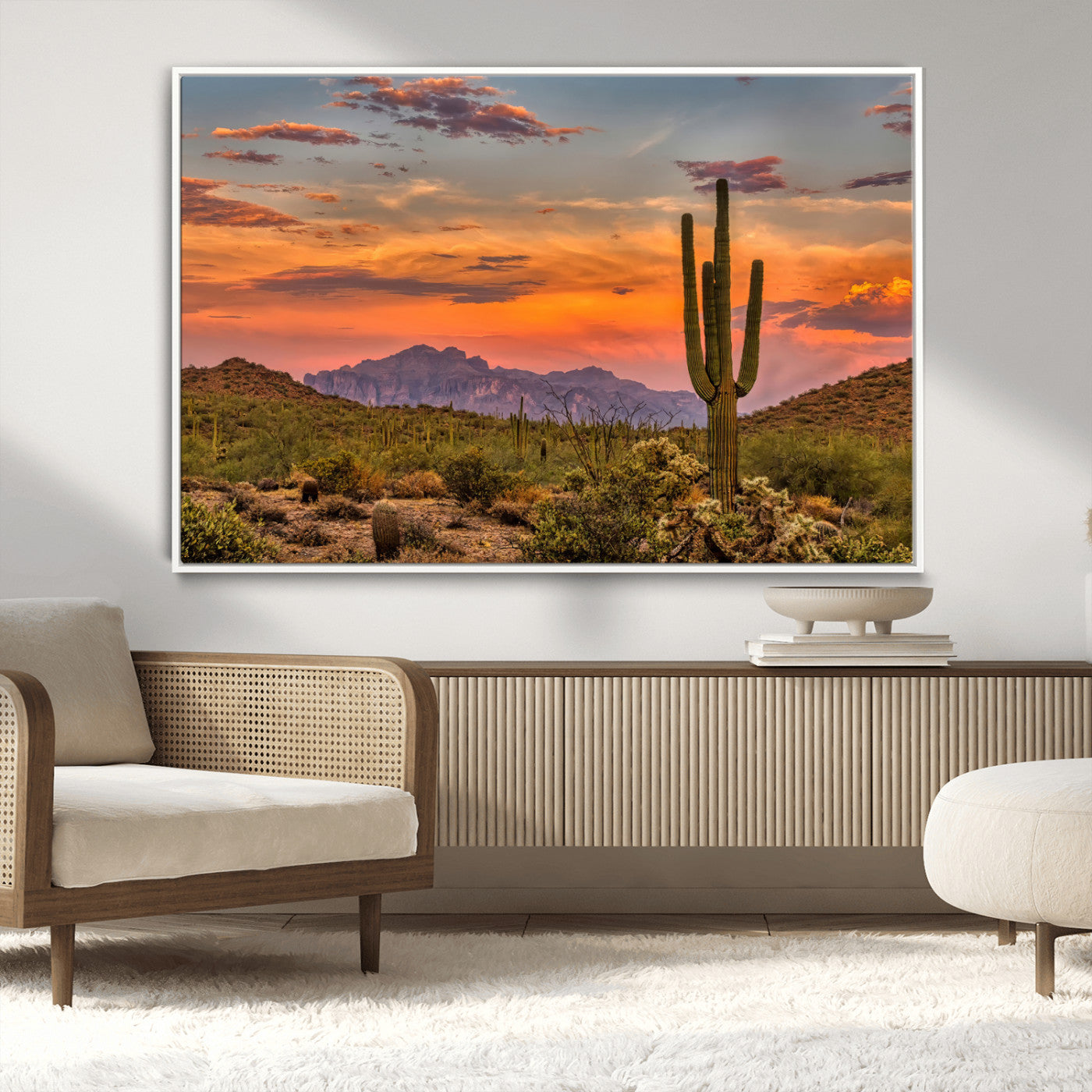 MGV-FC-36X24 - Saguaro Cactus Wall Art Canvas Print, Framed Arizona Sunset Art Picture Print, Sonoran Desert Perfect Southwestern Boho Decor Artwork