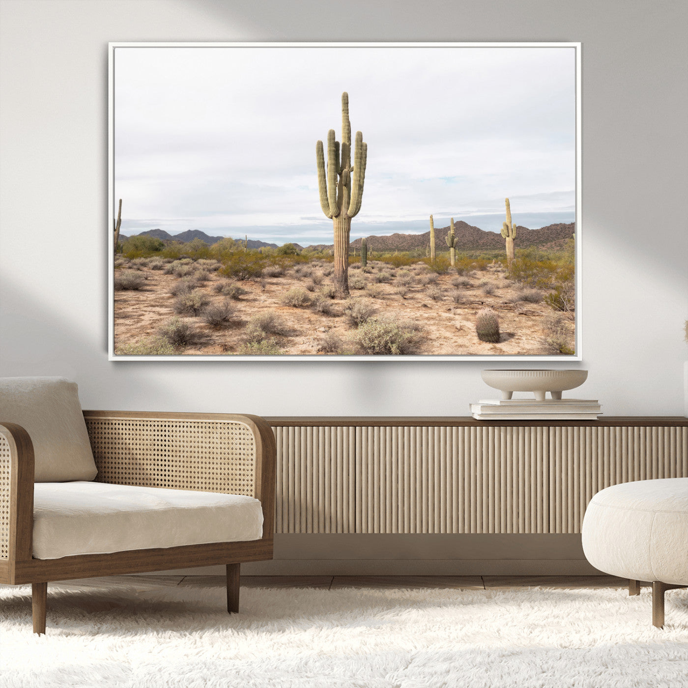 MGV-FC-36X24 - Saguaro Cactus Wall Art Canvas Print, Framed Desert Cactus Art Picture Print, Earthy Desert Perfect Southwestern Boho Decor Artwork