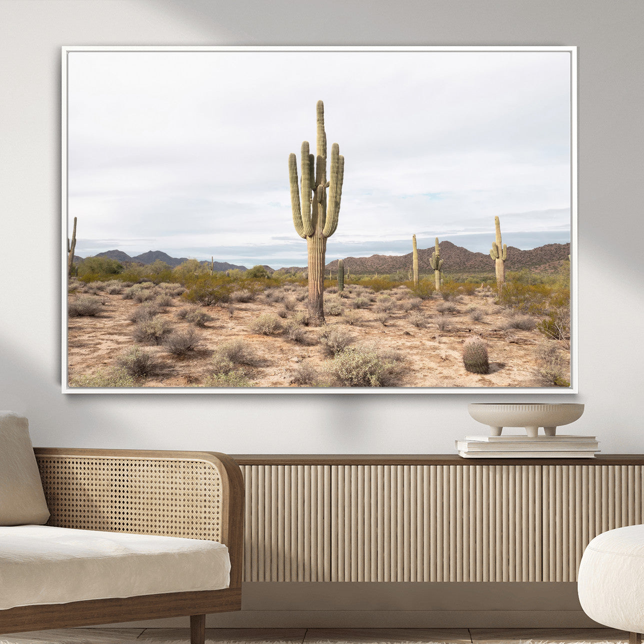 MGV-FC-36X24 - Saguaro Cactus Wall Art Canvas Print, Framed Desert Cactus Art Picture Print, Earthy Desert Perfect Southwestern Boho Decor Artwork