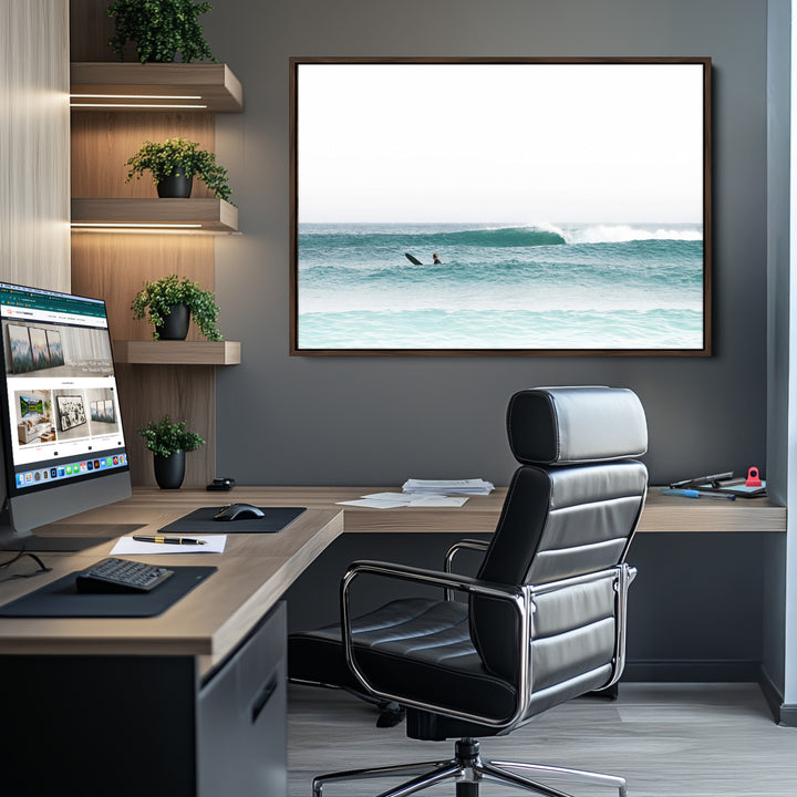 Surfing Wall Art Canvas Print, Framed Ocean Art Picture Print, Waves Perfect Minimalist Decor
