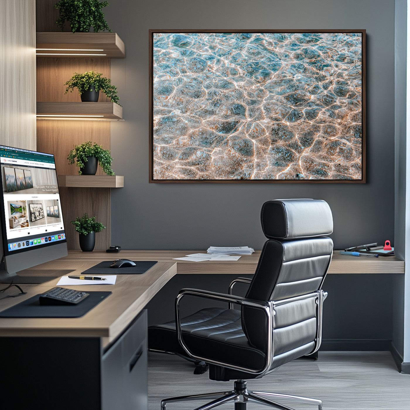 26580287-MGV-CV-36X24-Clear Water Wall Art Canvas Print, Framed Sunlit Ripples Art Picture Print, Ocean Texture Perfect Modern Coastal Decor