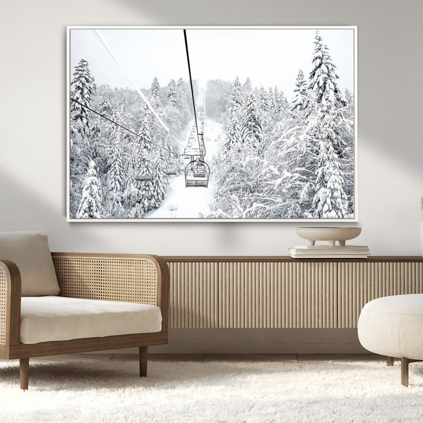 MGV-FC-36X24 - Winter Snow Ski Lift Wall Art Canvas Print Winter Trees Print
