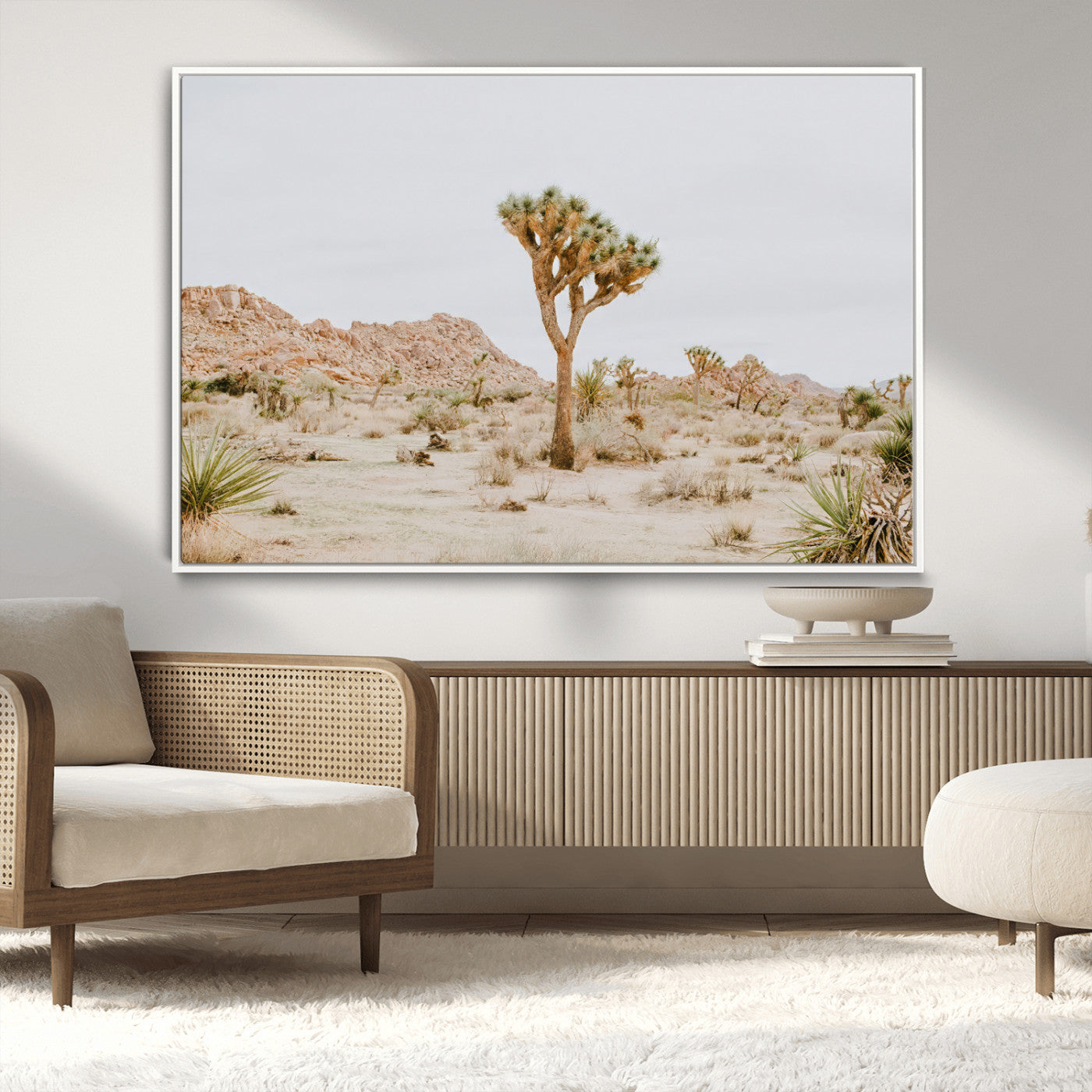 MGV-FC-36X24 - Joshua Tree Wall Art Canvas Print, Framed Neutral Desert Art Picture Print, Earthy Landscape Perfect Neutral Boho Decor Artwork