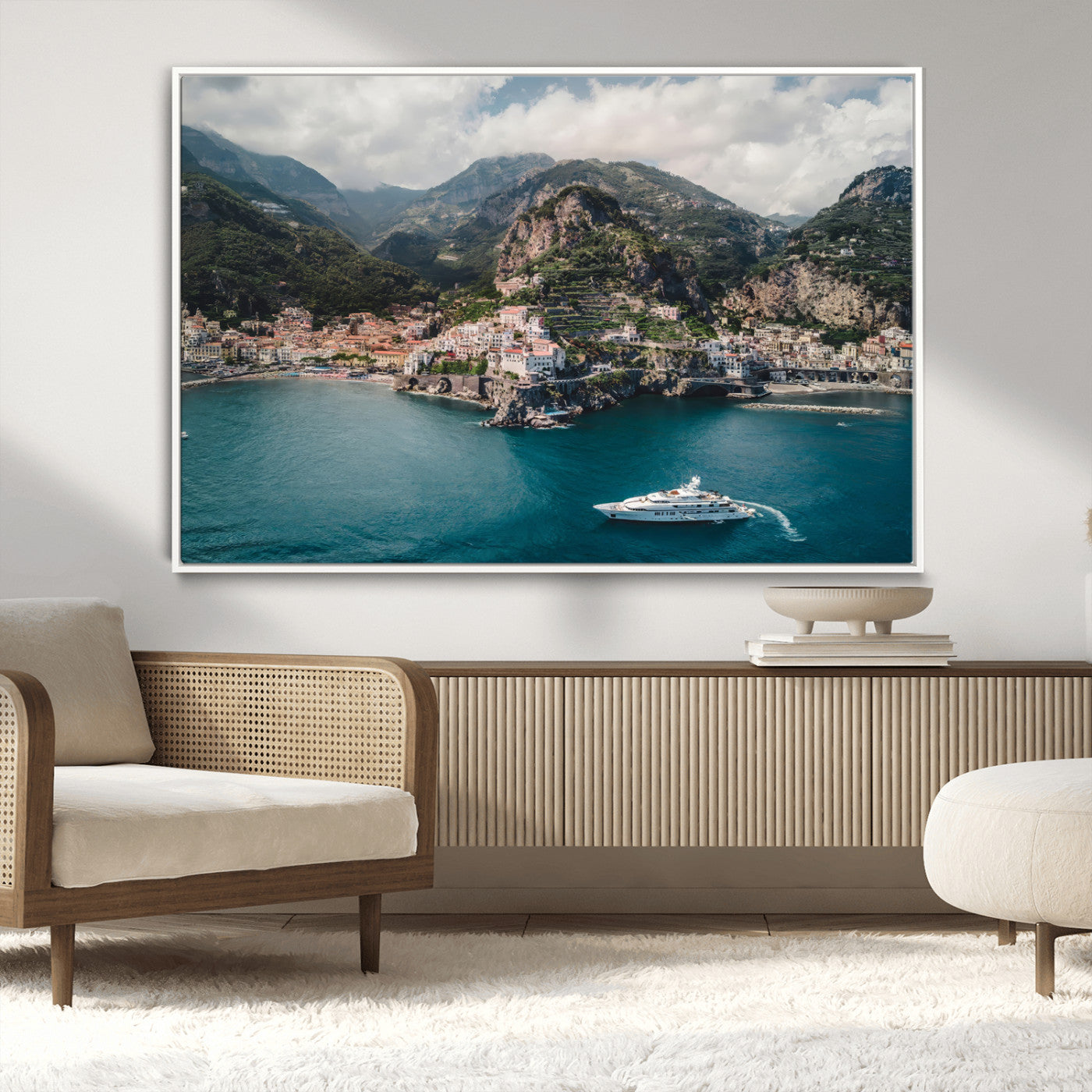 MGV-FC-36X24 - Amalfi Coast Wall Art Canvas Print, Framed Italy Travel Art Picture Print, Mediterranean Landscape Perfect Mediterranean Coastal Decor Artwork