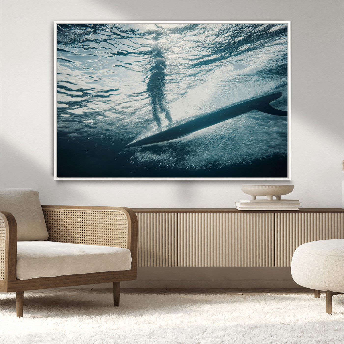 MGV-FC-36X24 - Submerged Surf Wall Art Canvas Print, Framed Underwater Perspective Art Picture Print, Ocean Surf Perfect Coastal Adventure Decor Artwork