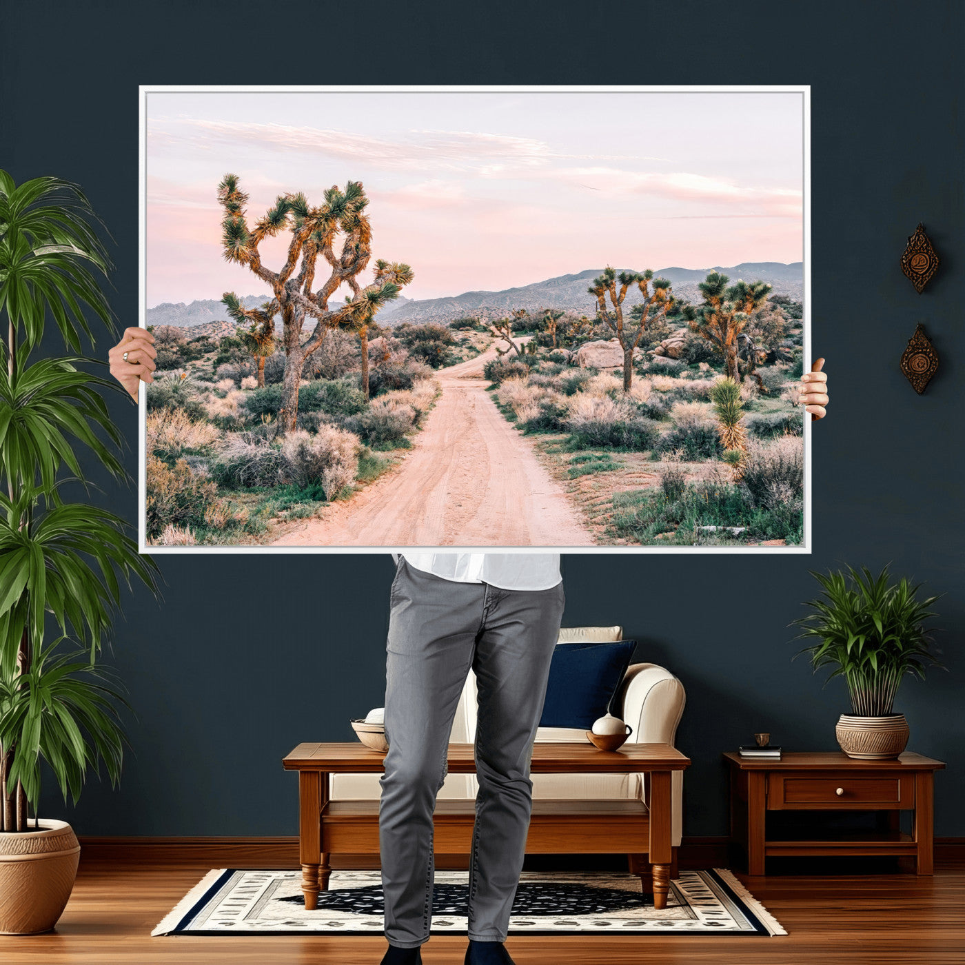 12540952-MGV-CV-36X24 - Desert Trail Wall Art – Canvas Print of Joshua Trees & Sunset Glow, Sandy Path Wilderness, Scenic Nature Escape Decor for Living Room, Office or Bedroom