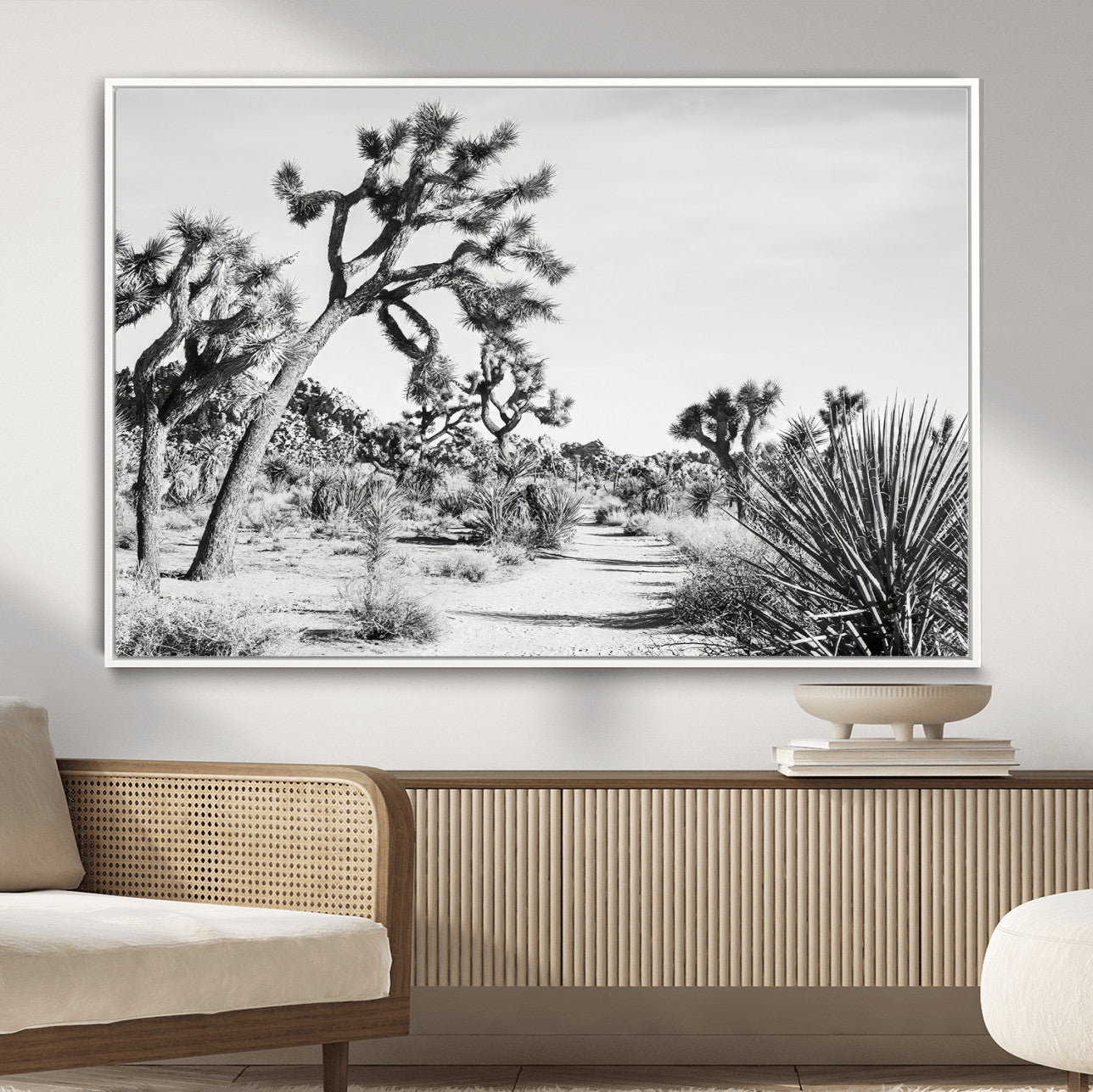 88164251-MGV-CV-36X24-Joshua Tree Desert Wall Art – Black & White Canvas Print, Nature Serenity Decor for Guest Room, Office or Living Room